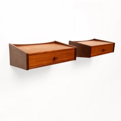 Vintage Danish Mid-Century Floating Teak Nightstands—Pair