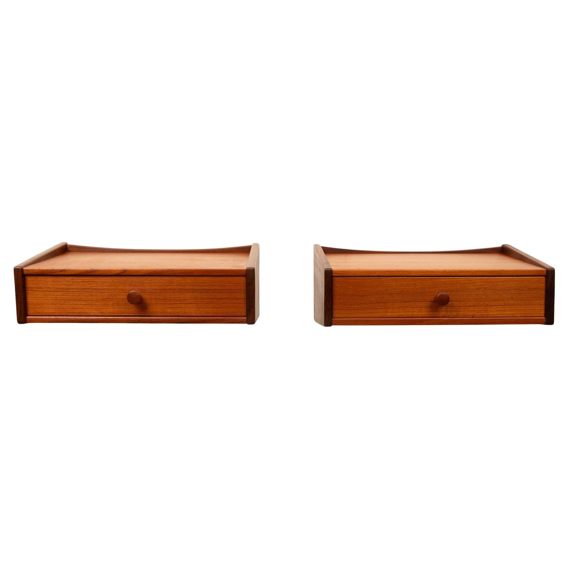 Vintage Danish Mid-Century Floating Teak Nightstands—Pair