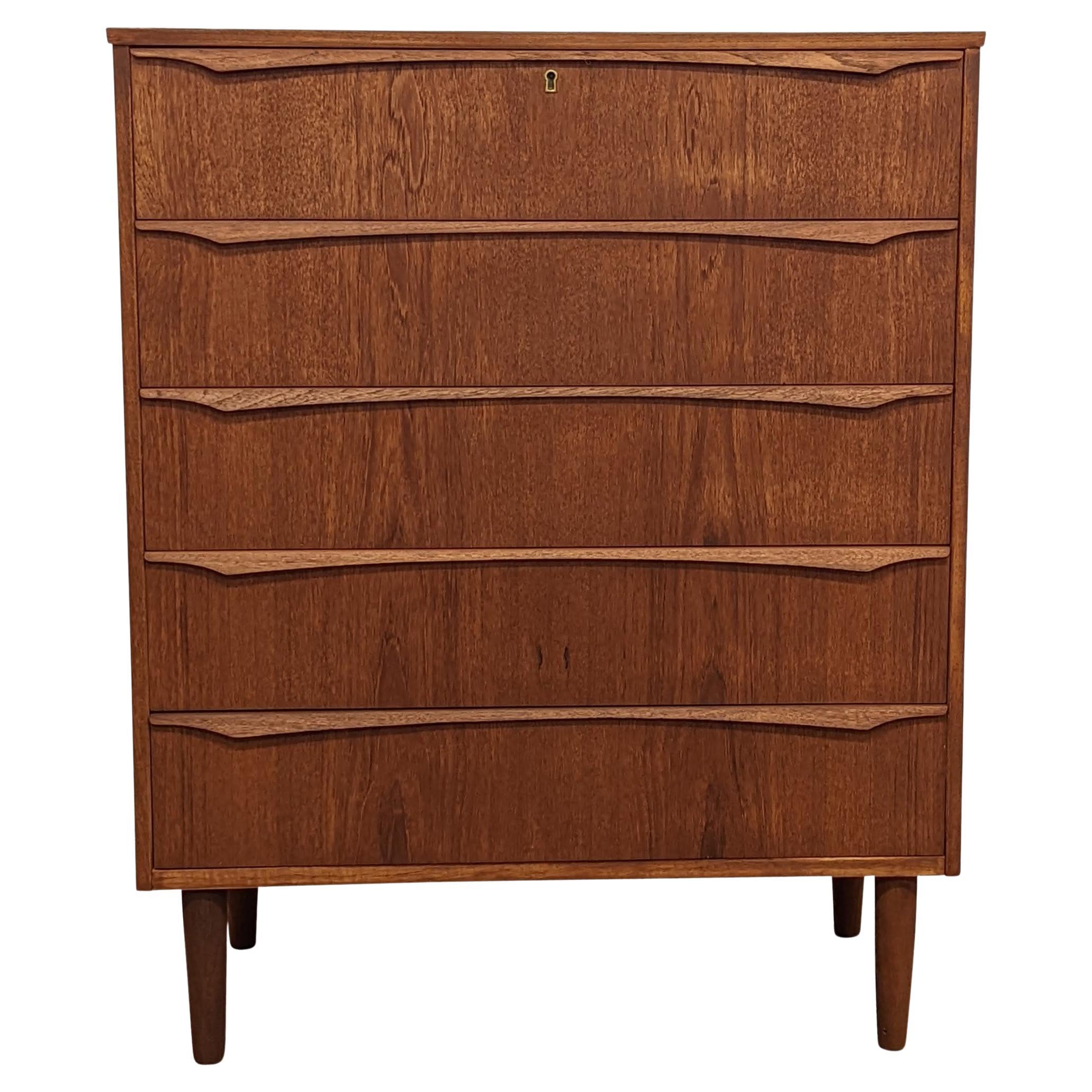Tall Vintage Danish Mid Century High Boy Teak Dresser "21035" For Sale