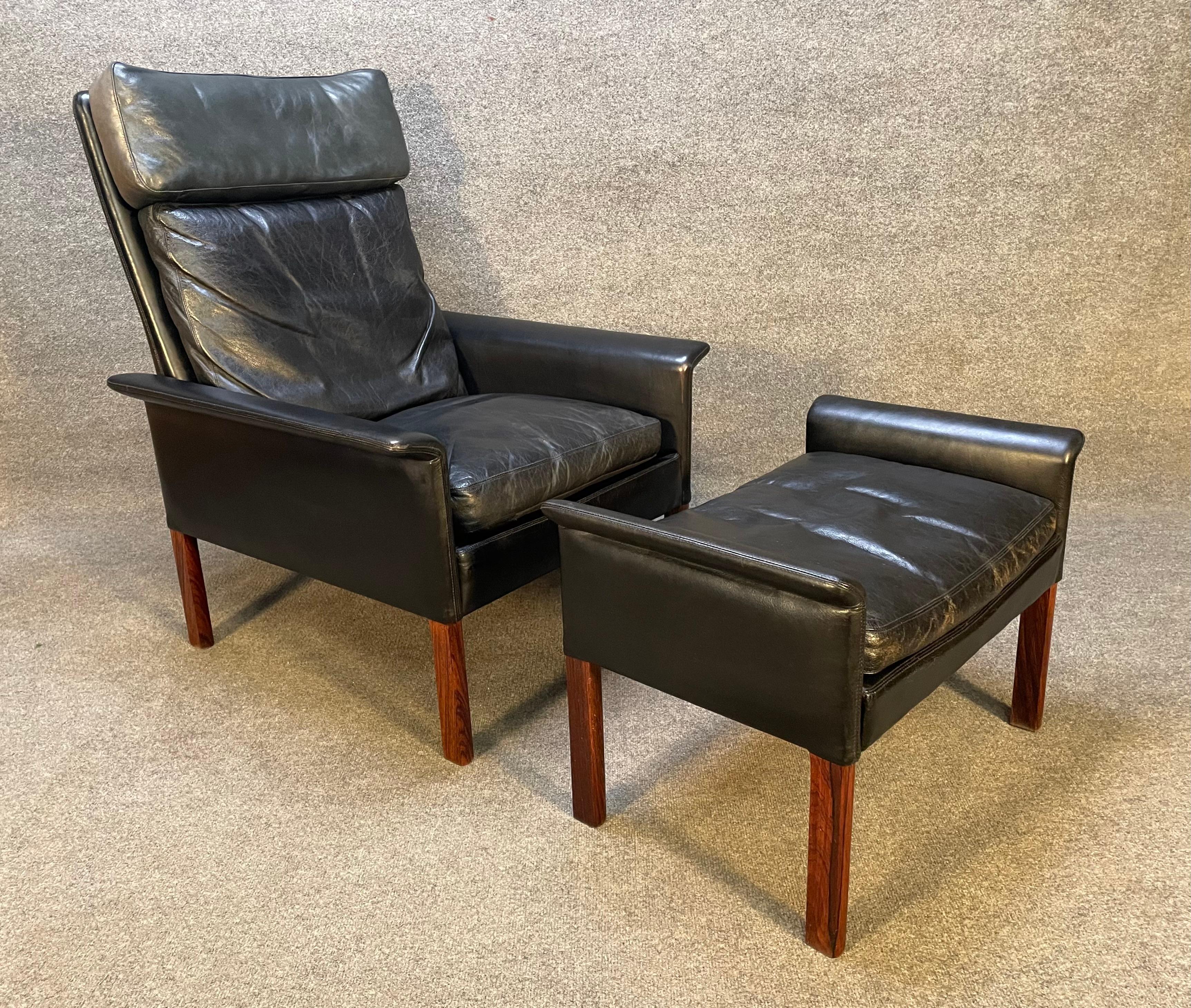 Mid-20th Century Vintage Danish Mid-Century Leather Lounge Chair and Ottoman by Hans Olsen