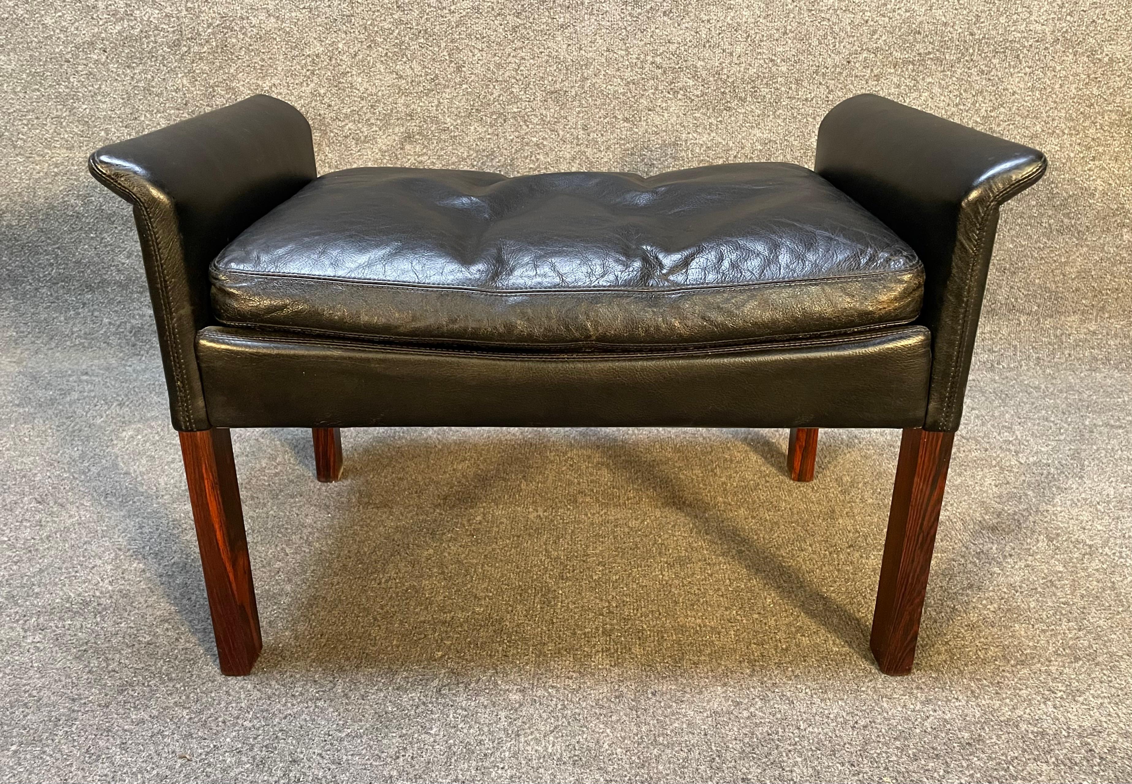 Vintage Danish Mid-Century Leather Lounge Chair and Ottoman by Hans Olsen 2