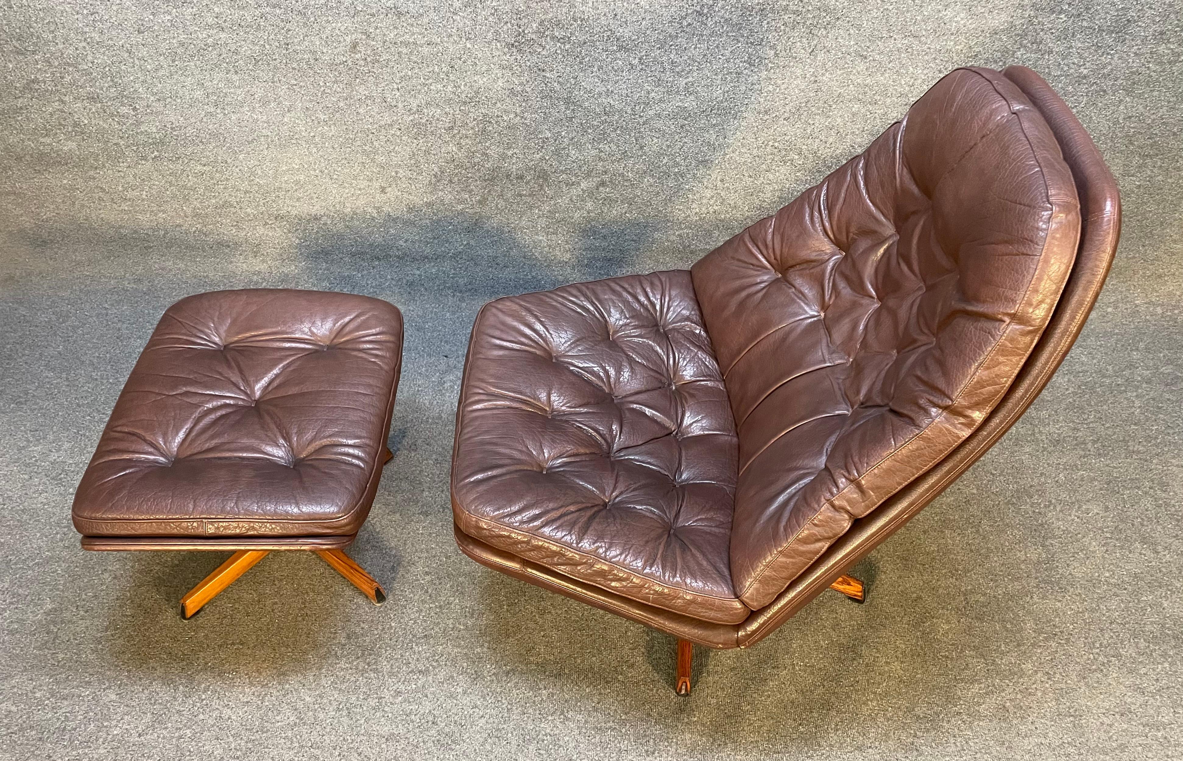 Scandinavian Modern Vintage Danish Mid Century Lounge Chair & Ottoman MS68 by Madsen & Schubell