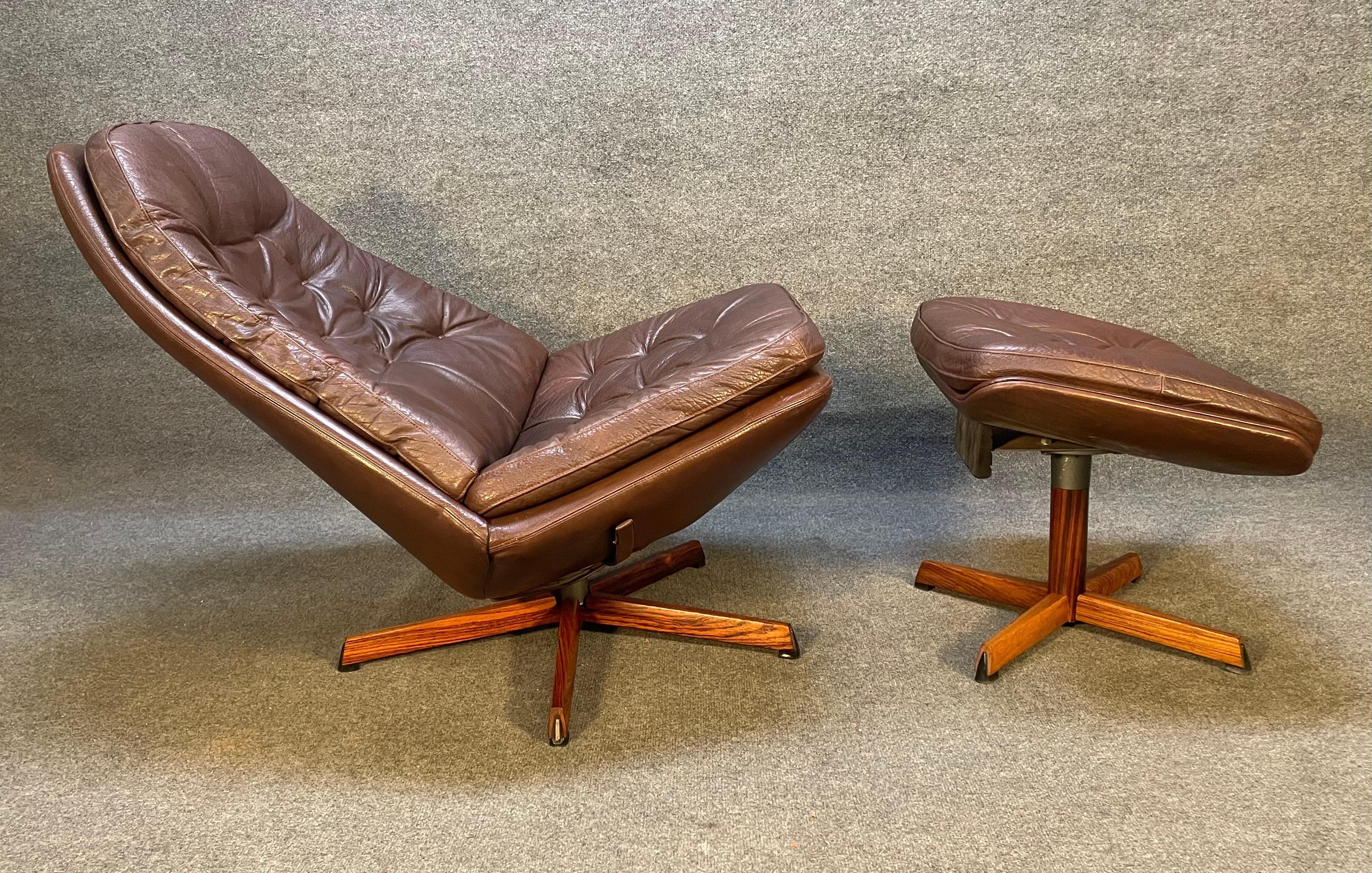Vintage Danish Mid Century Lounge Chair & Ottoman MS68 by Madsen & Schubell In Good Condition In San Marcos, CA