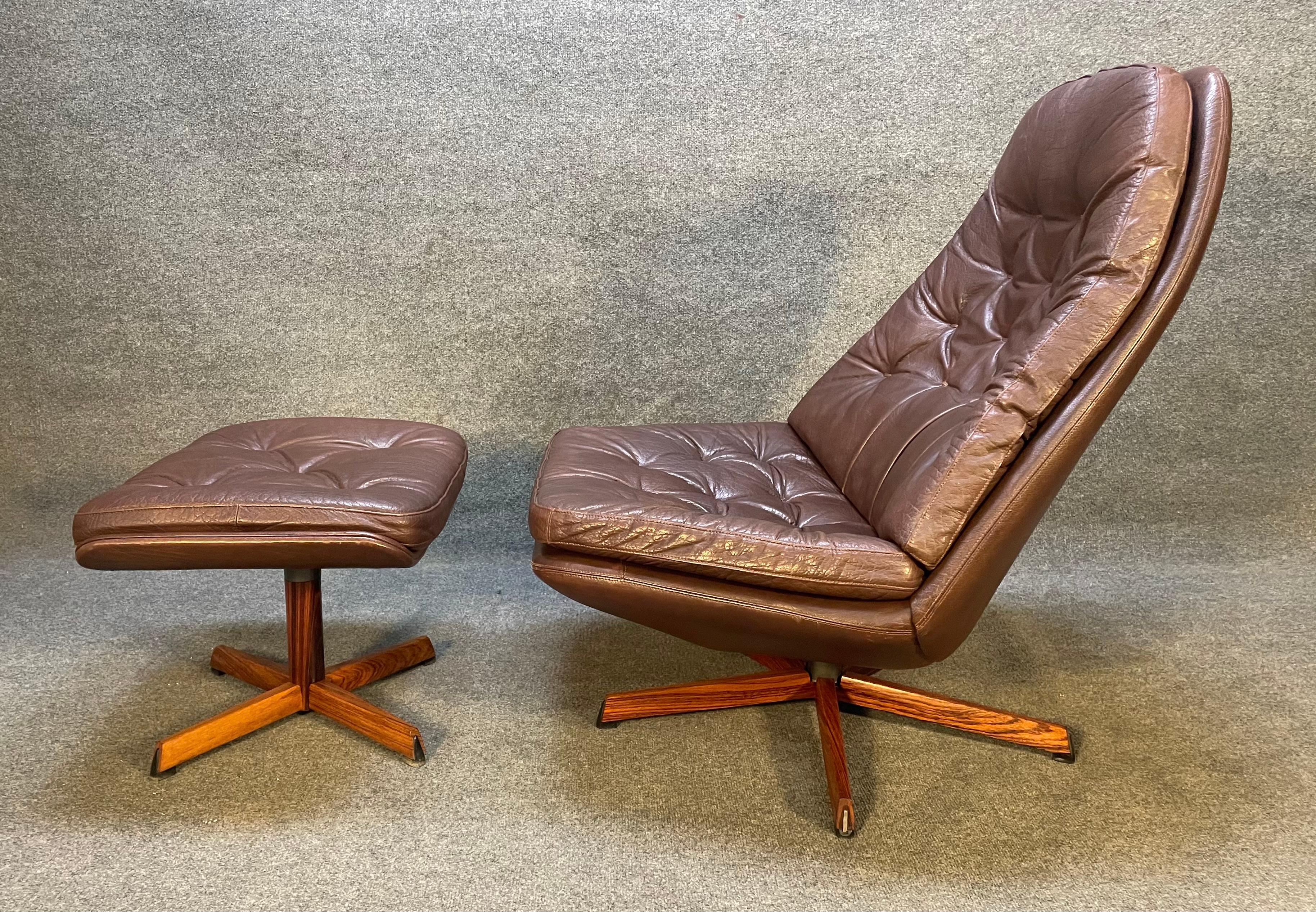 Late 20th Century Vintage Danish Mid Century Lounge Chair & Ottoman MS68 by Madsen & Schubell