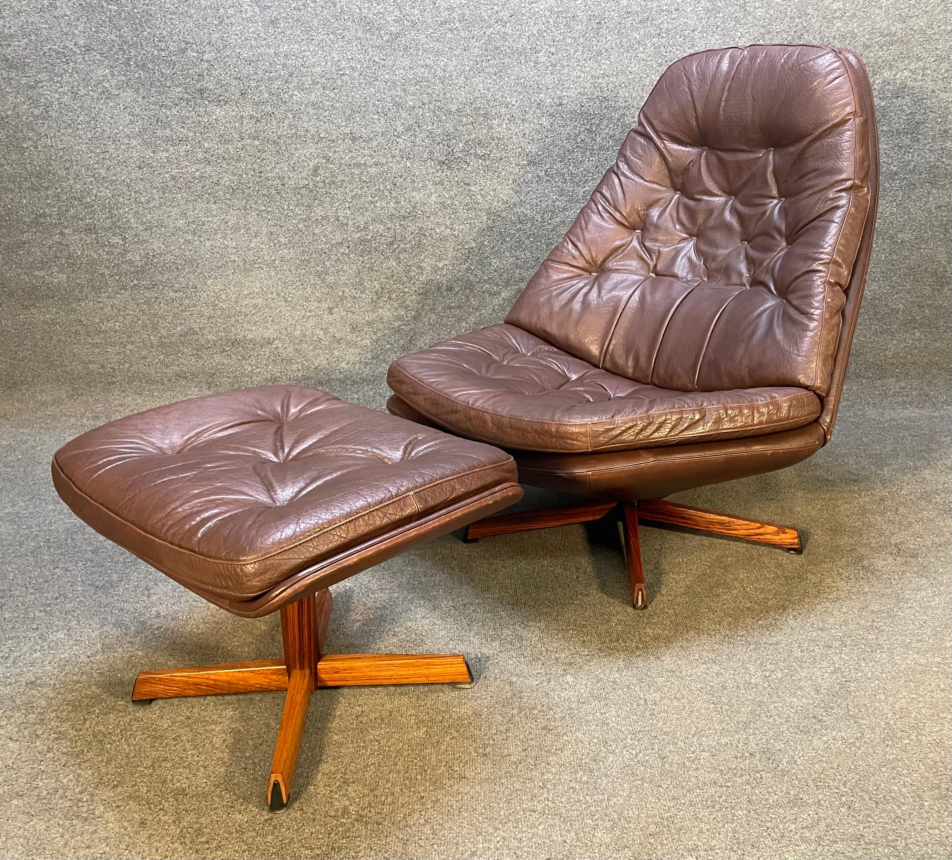 Leather Vintage Danish Mid Century Lounge Chair & Ottoman MS68 by Madsen & Schubell