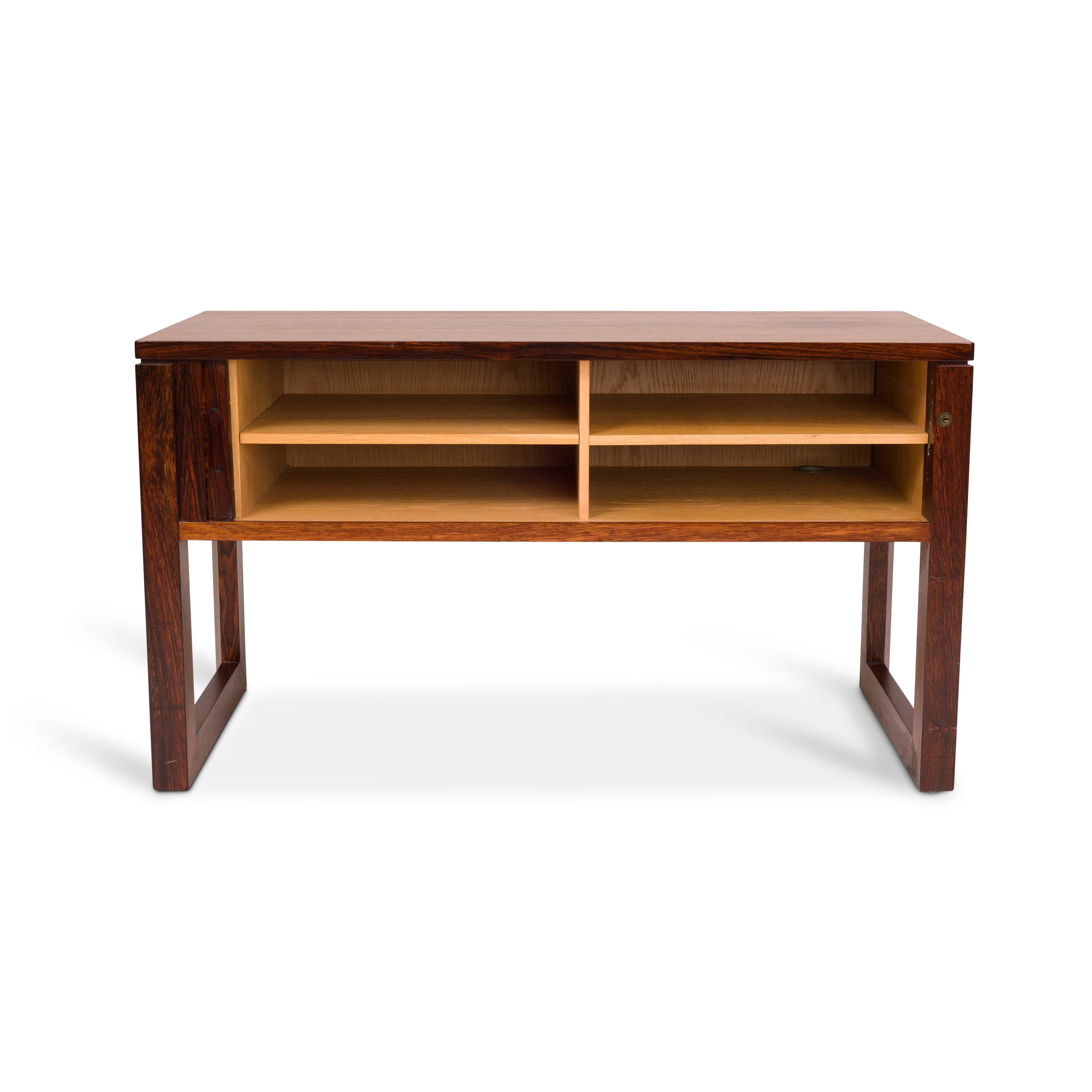 Rosewood Vintage Danish Mid Century Low Profile Tambour Cabinet For Sale