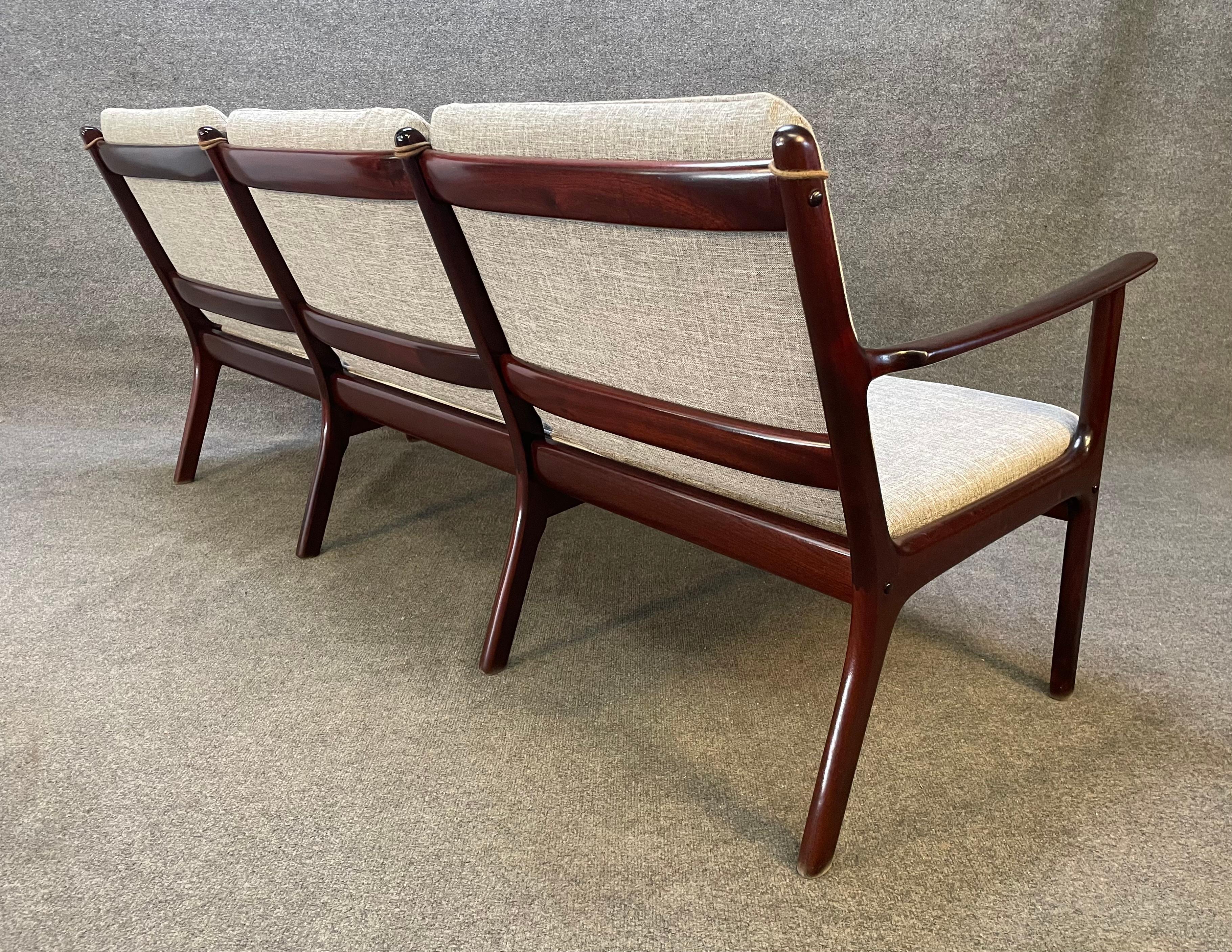 Vintage Danish Mid Century Mahogany Sofa by Ole Wanscher for Poul Jeppesen For Sale 3