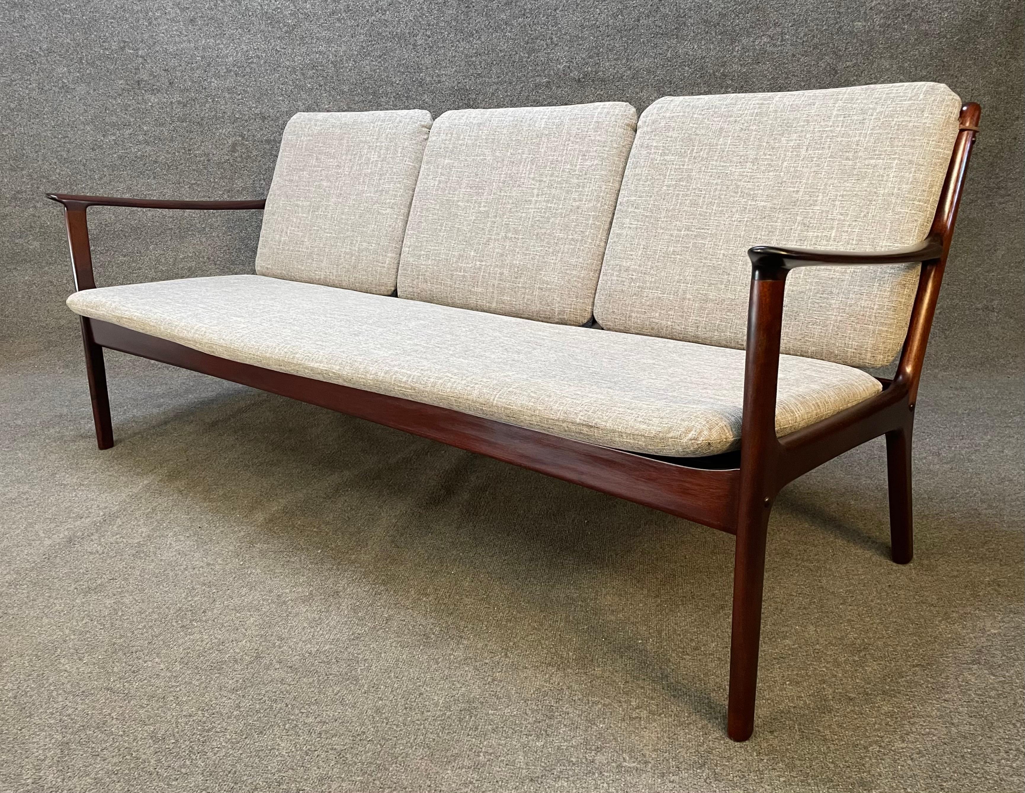 Scandinavian Modern Vintage Danish Mid Century Mahogany Sofa by Ole Wanscher for Poul Jeppesen For Sale