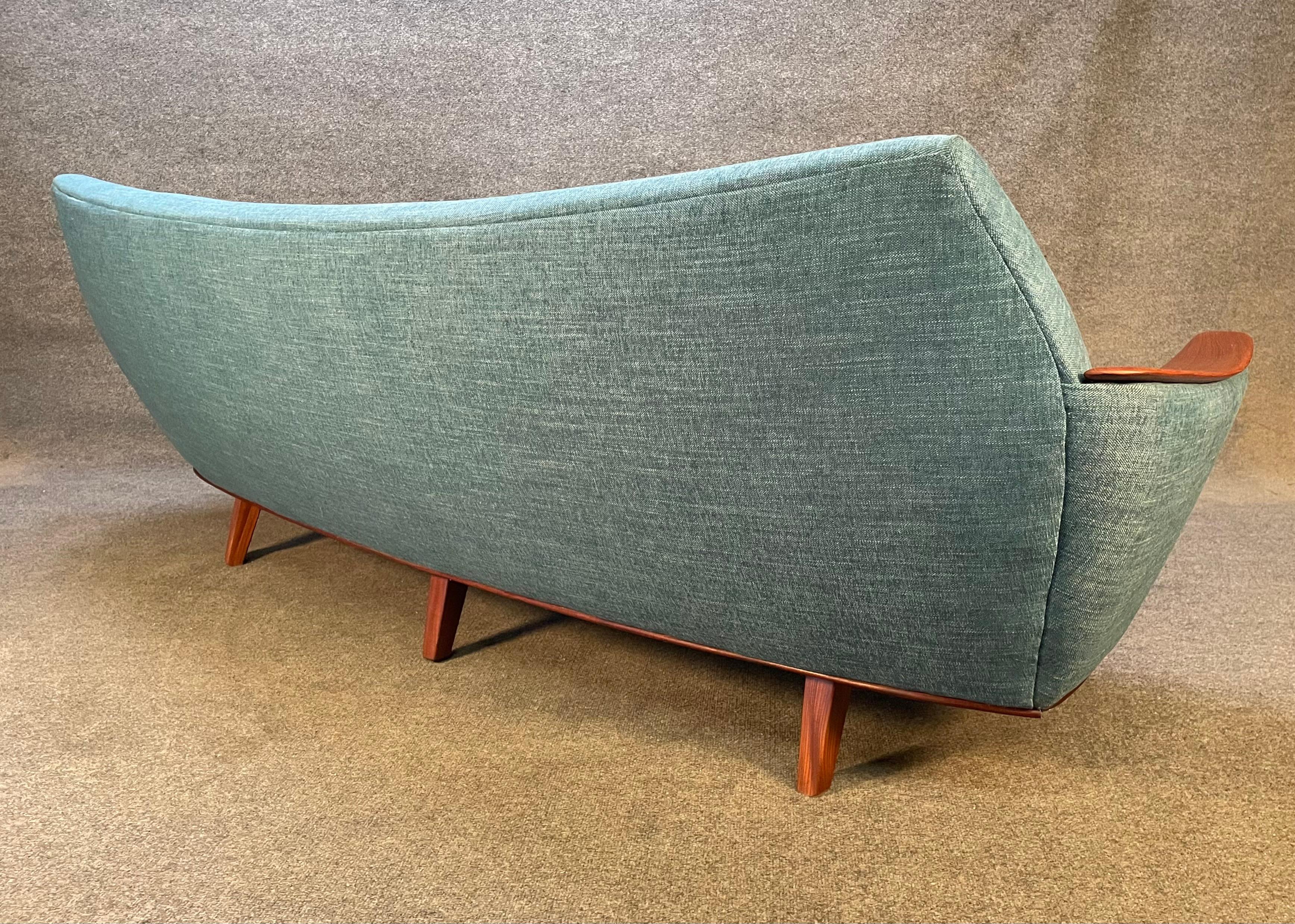 Scandinavian Modern Vintage Danish Mid-Century Modern Curved Sofa With Teak Armrests