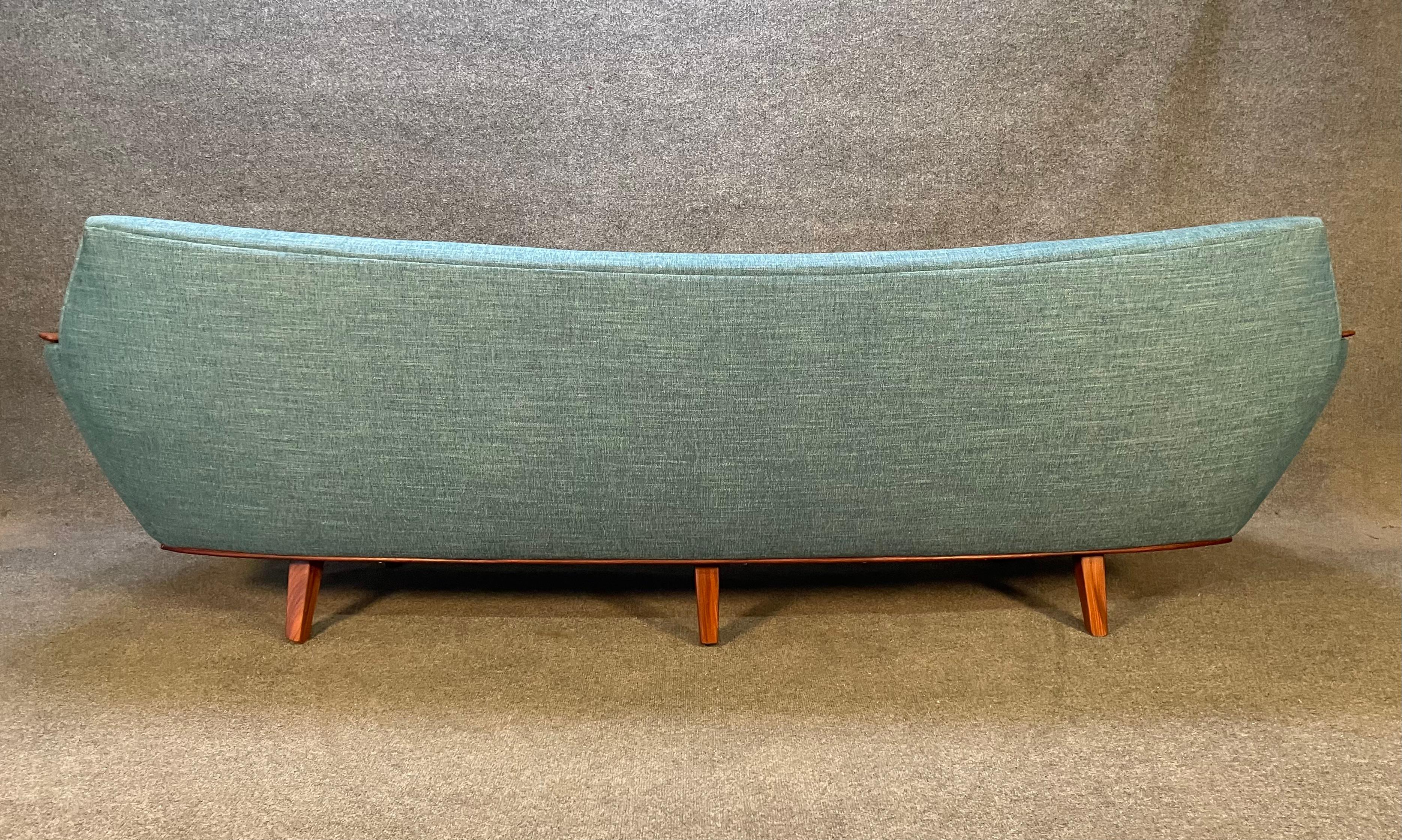 Vintage Danish Mid-Century Modern Curved Sofa With Teak Armrests 2