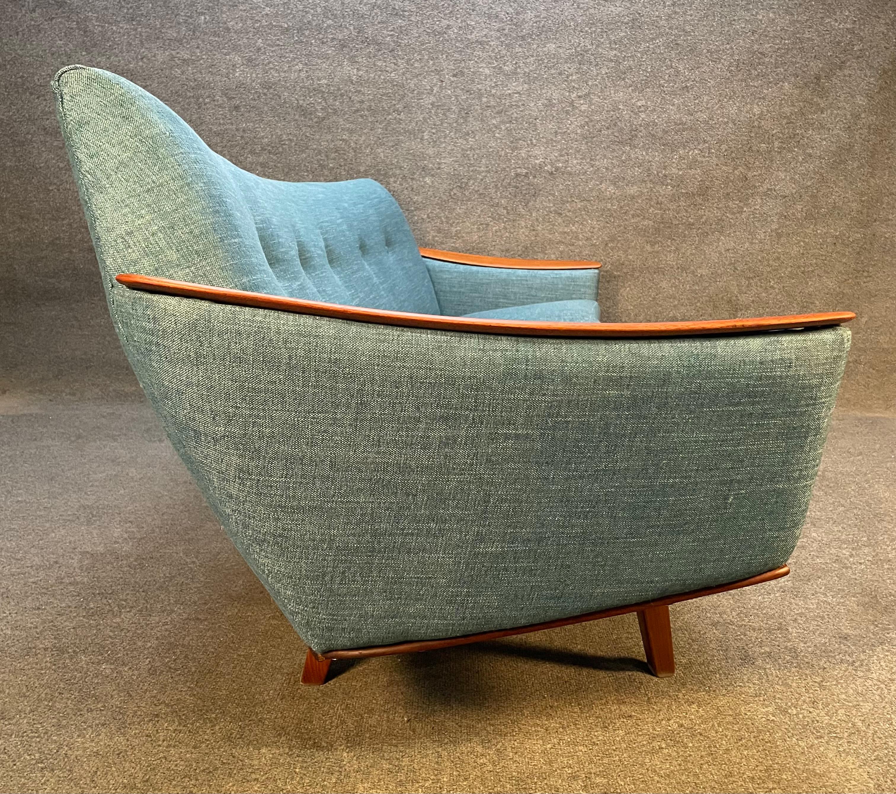 Vintage Danish Mid-Century Modern Curved Sofa With Teak Armrests 3
