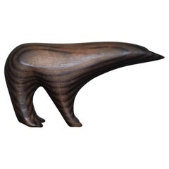 Figurina di orso polare artico danese vintage di metà secolo in legno scuro, anni '60