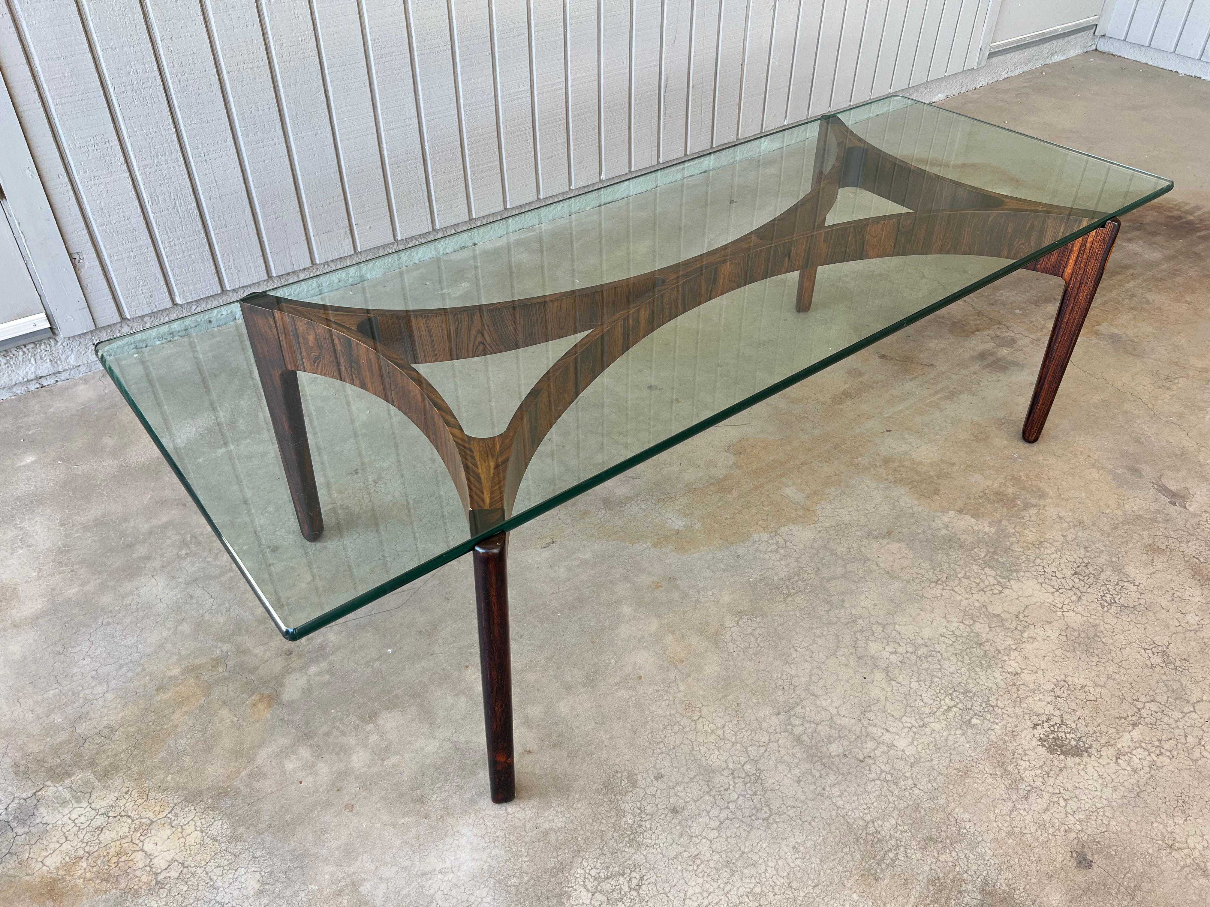 Vintage Danish Mid Century Modern Glass And Rose Wood Coffee Table 5
