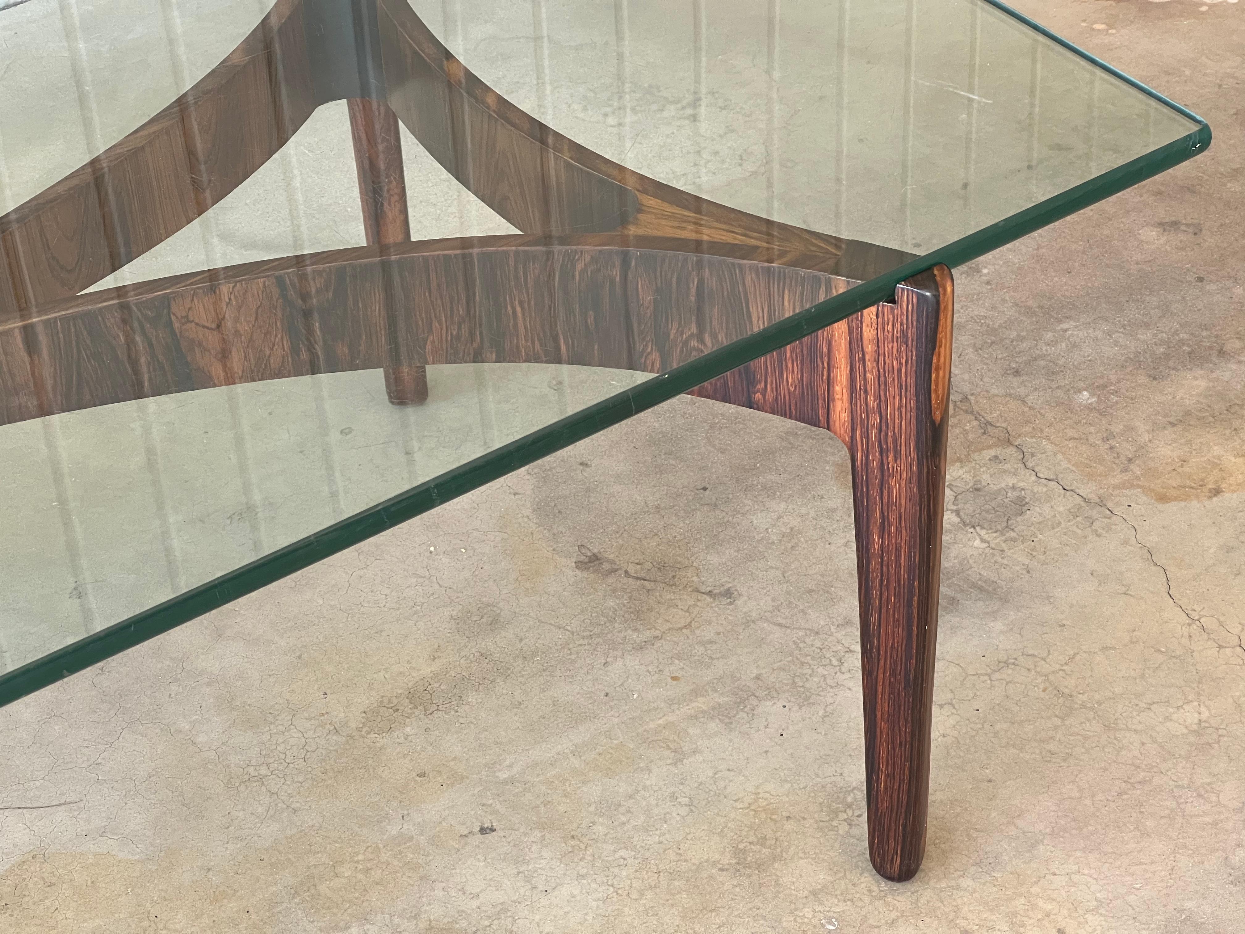 Vintage Danish Mid Century Modern Glass And Rose Wood Coffee Table 6