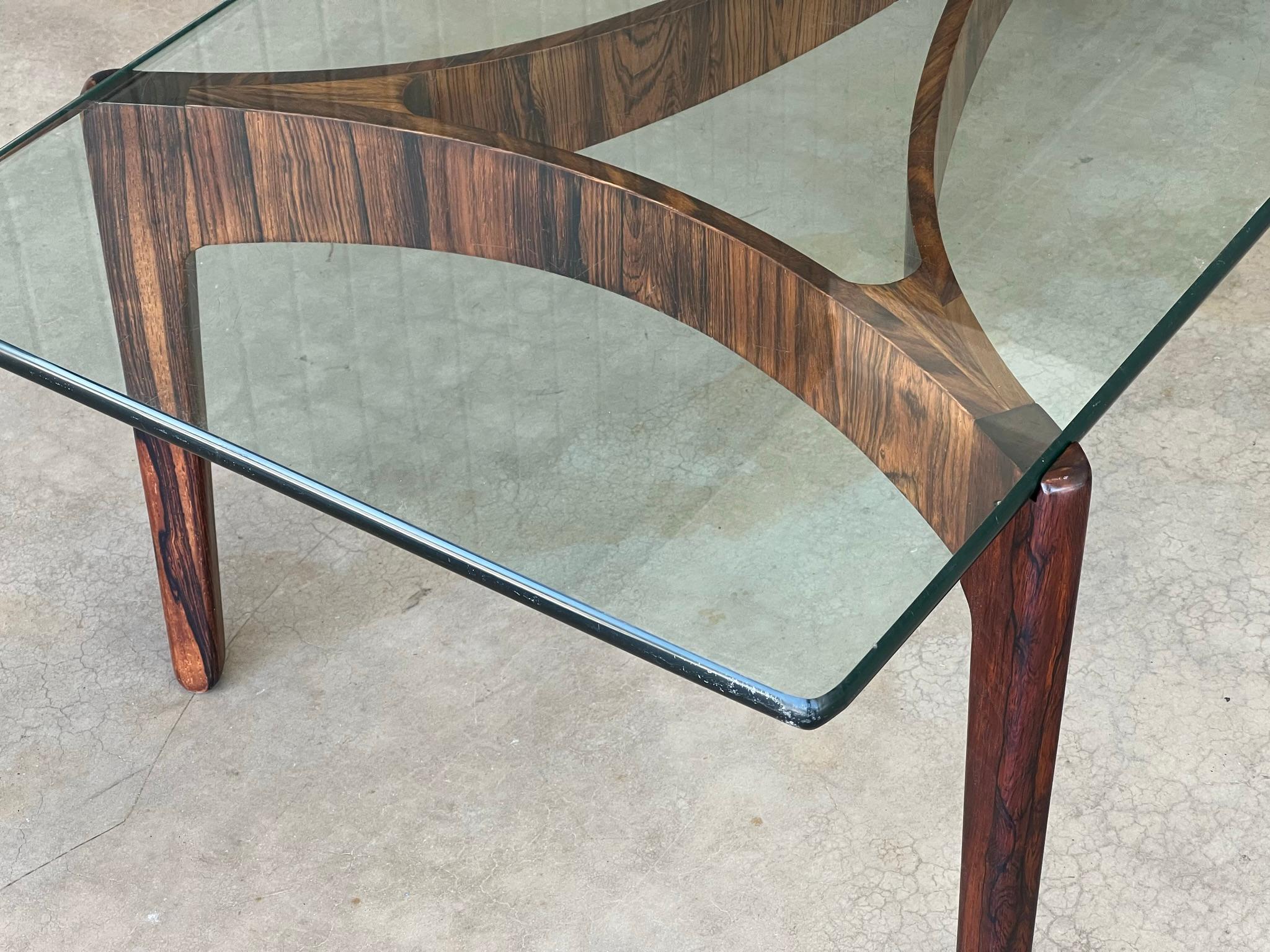 Vintage Danish Mid Century Modern Glass And Rose Wood Coffee Table 7
