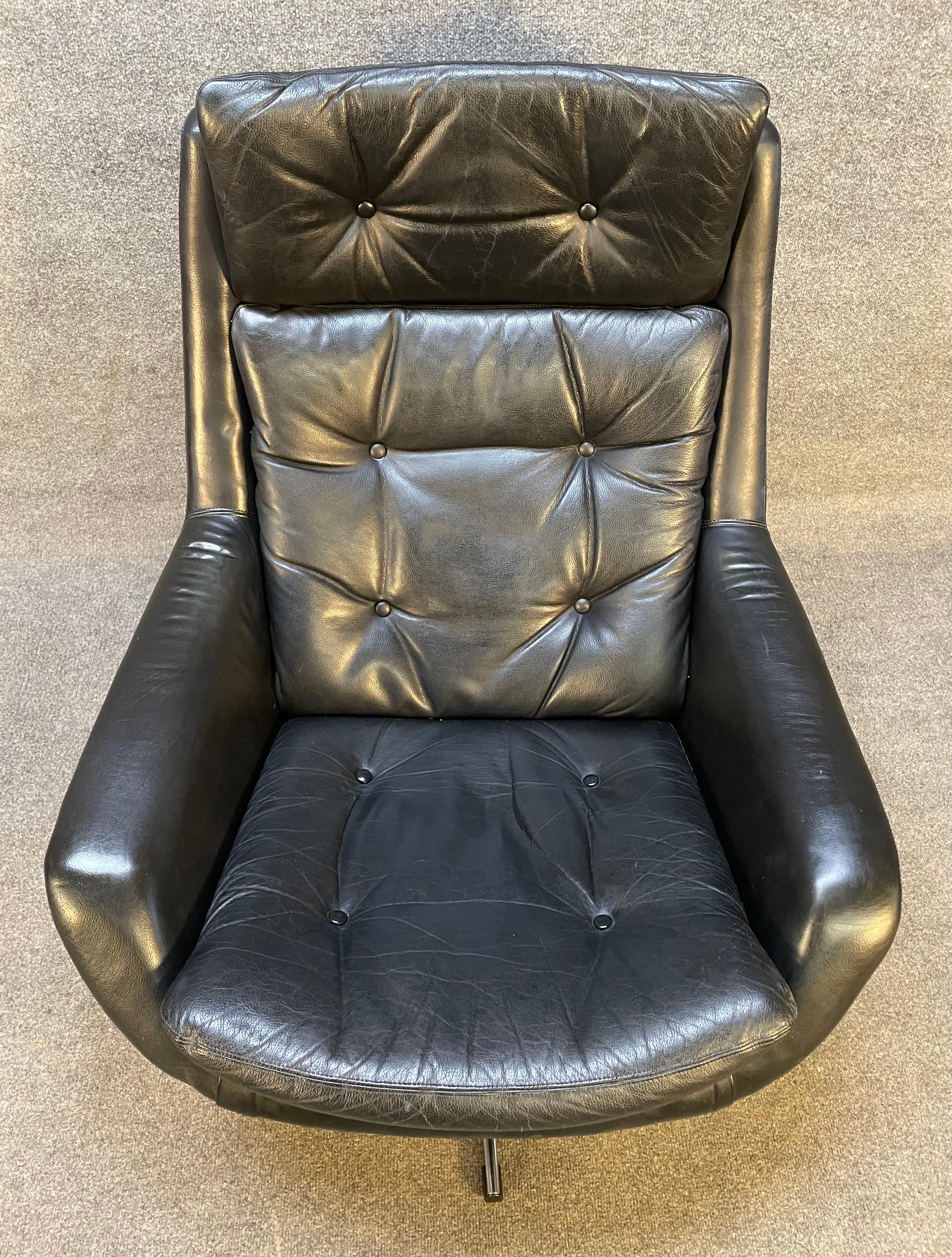 Vintage Danish Mid-Century Modern Leather Lounge Chair by Hw Klein for Bramin 2