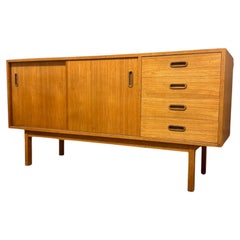 Vintage Danish Mid Century Modern Oak Record Cabinet or Credenza