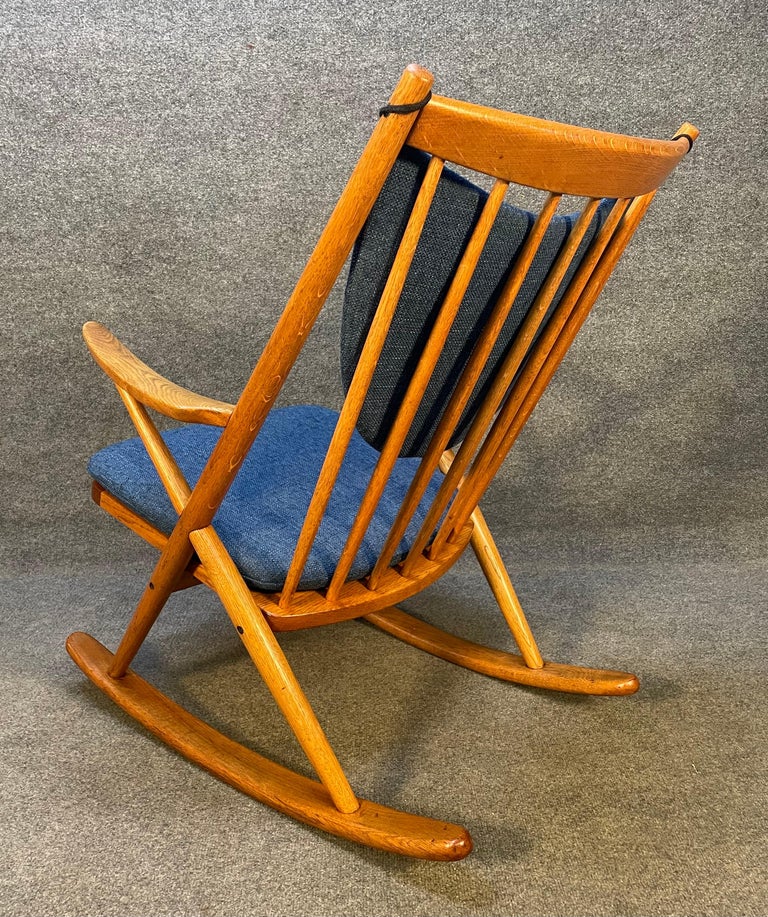Vintage Danish Mid-Century Modern Oak Rocking Chair by Frank Reenskaug In Good Condition For Sale In San Marcos, CA