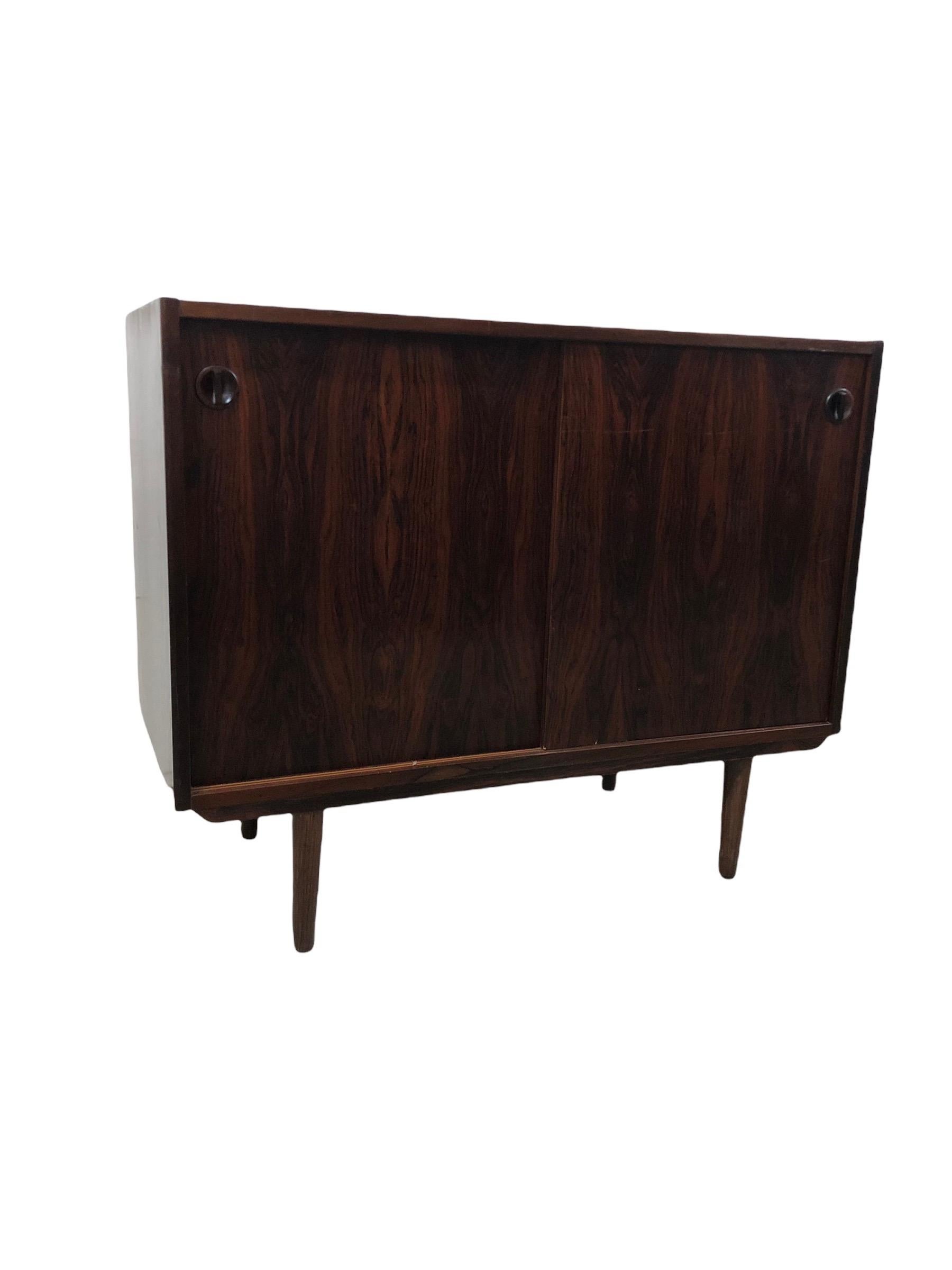 Rosewood Vintage Danish Mid-Century Modern Record Media Cabinet or Credenza For Sale
