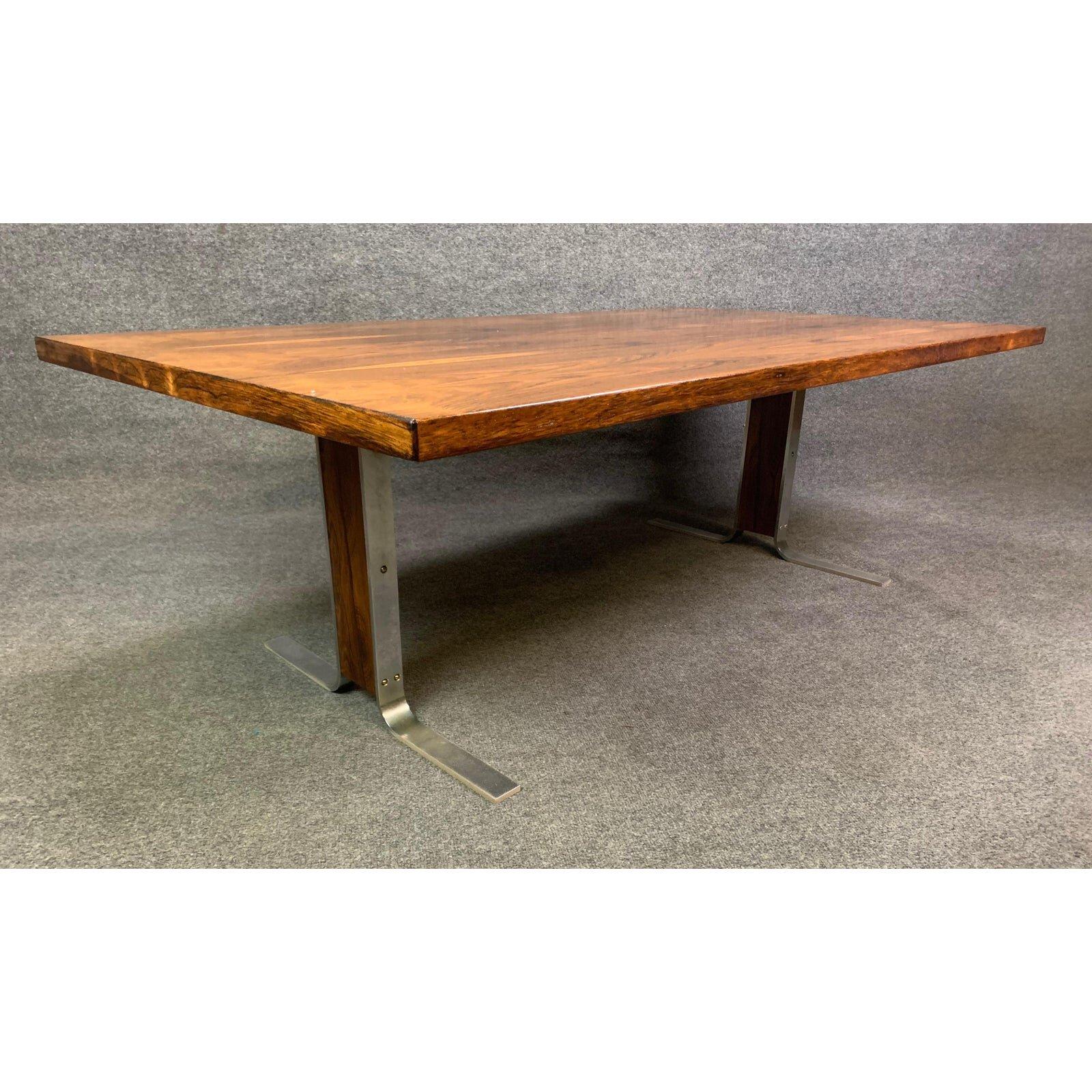Late 20th Century Vintage Danish Mid-Century Modern Rosewood and Chrome Large Coffee Table For Sale