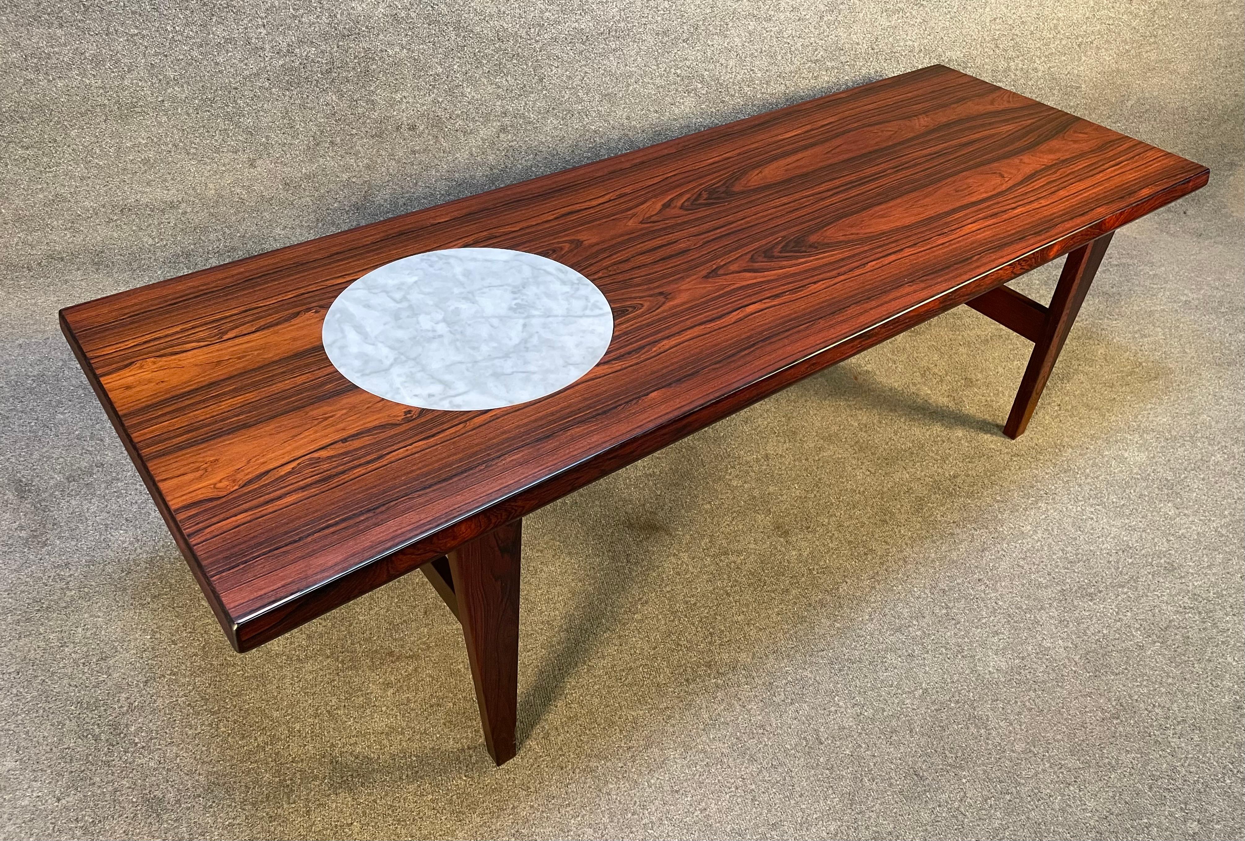 Vintage Danish Mid-Century Modern Rosewood and Marble Coffee Table For Sale 4