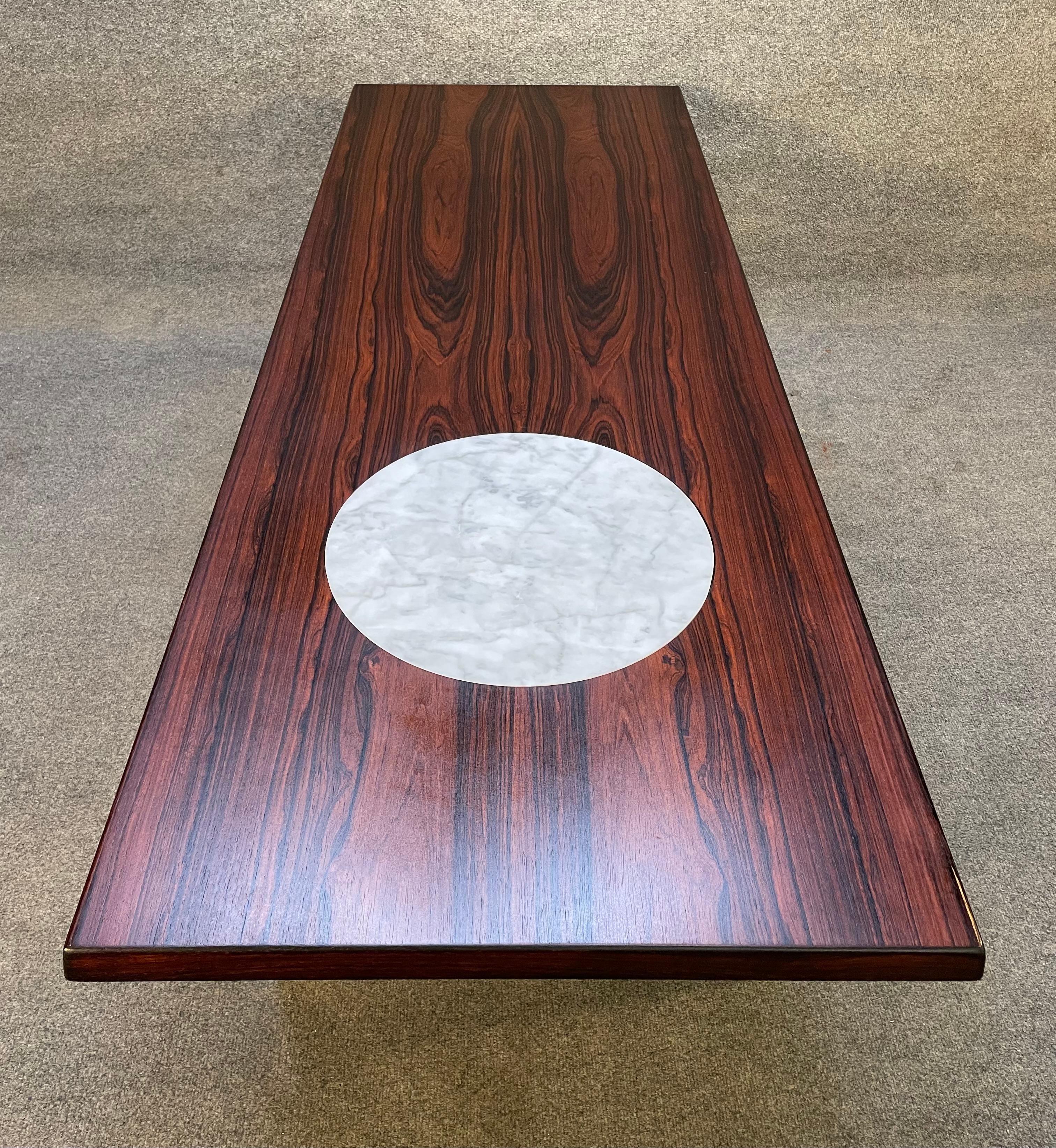Woodwork Vintage Danish Mid-Century Modern Rosewood and Marble Coffee Table For Sale