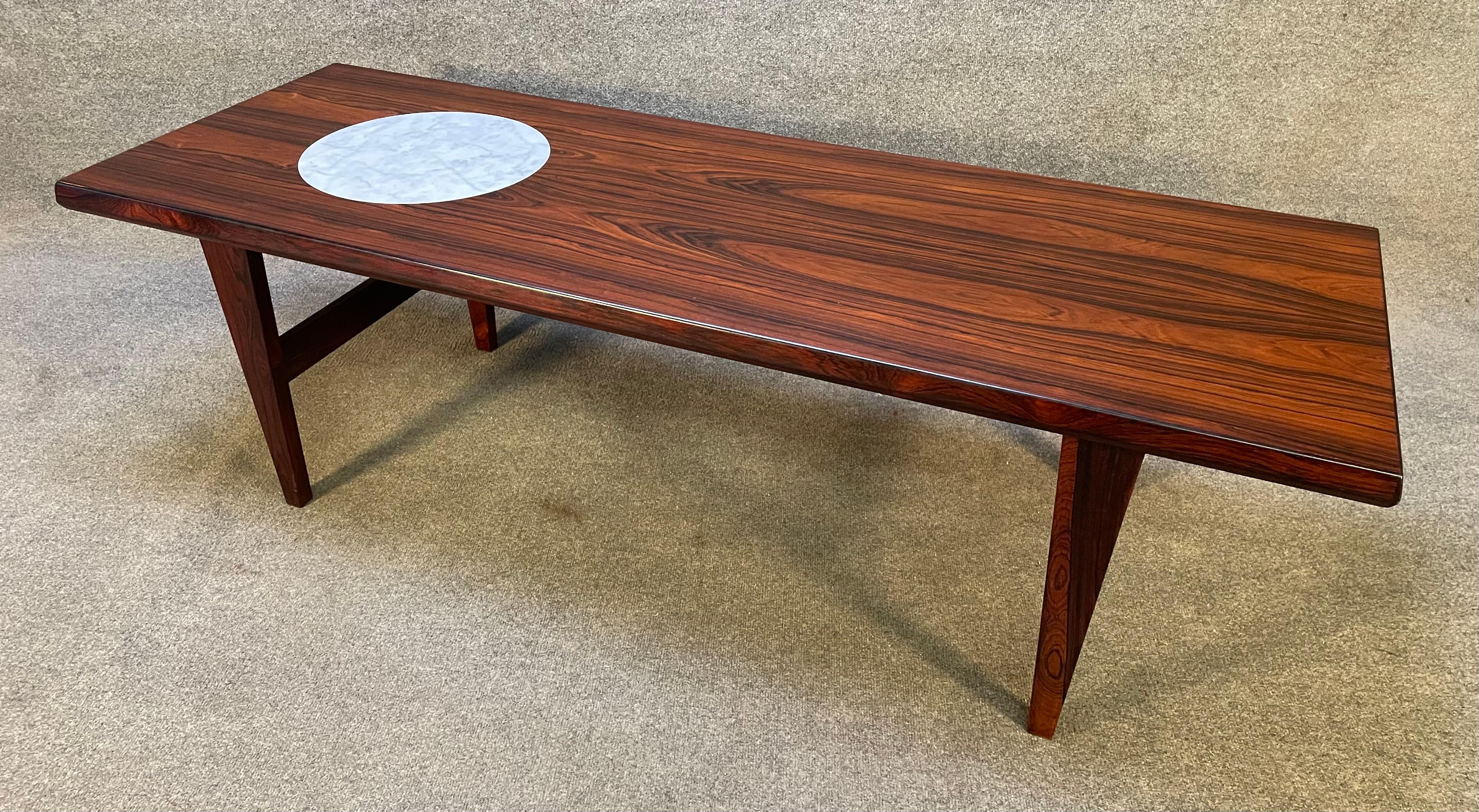 Mid-20th Century Vintage Danish Mid-Century Modern Rosewood and Marble Coffee Table For Sale