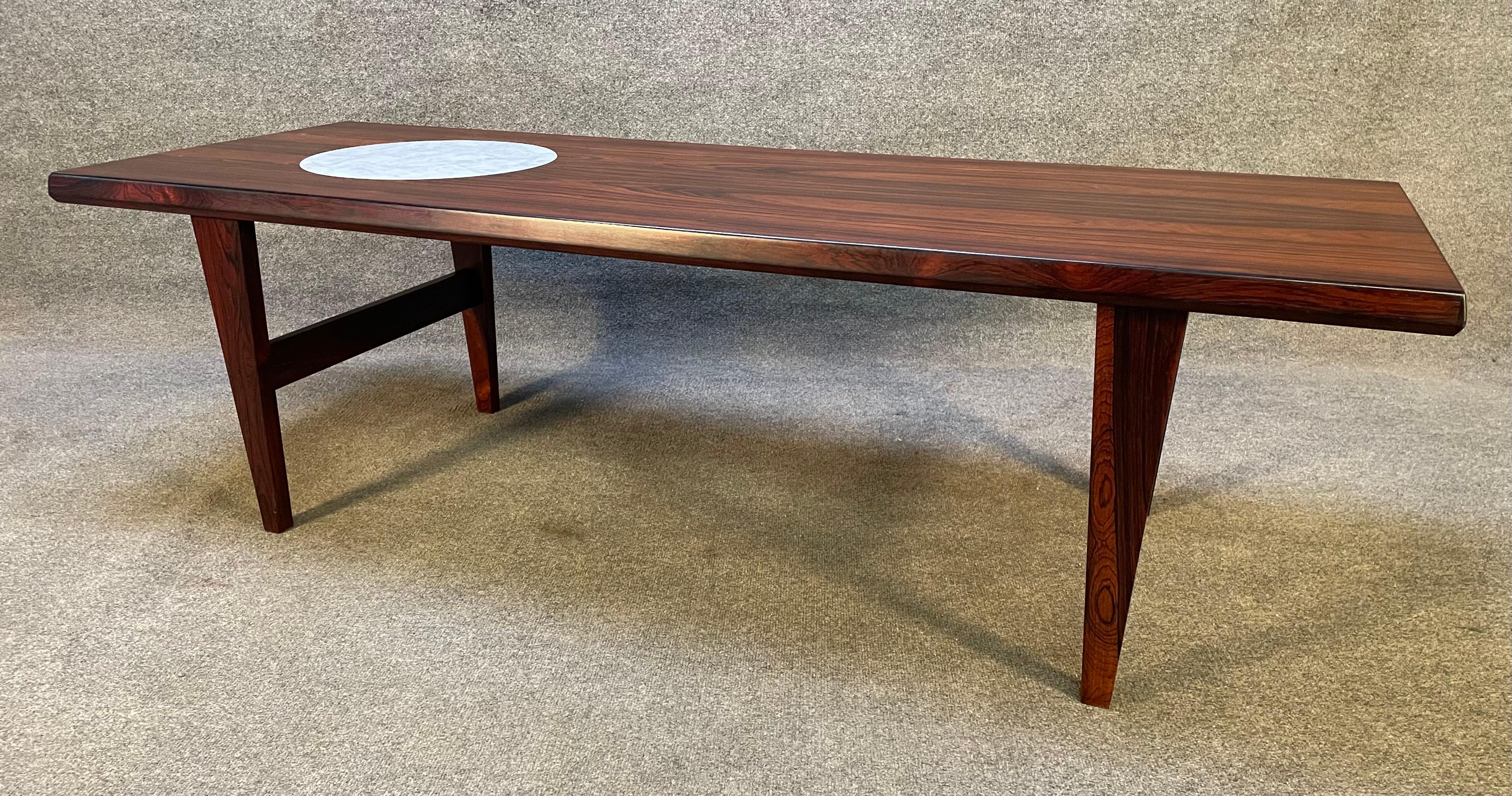 Vintage Danish Mid-Century Modern Rosewood and Marble Coffee Table For Sale 1