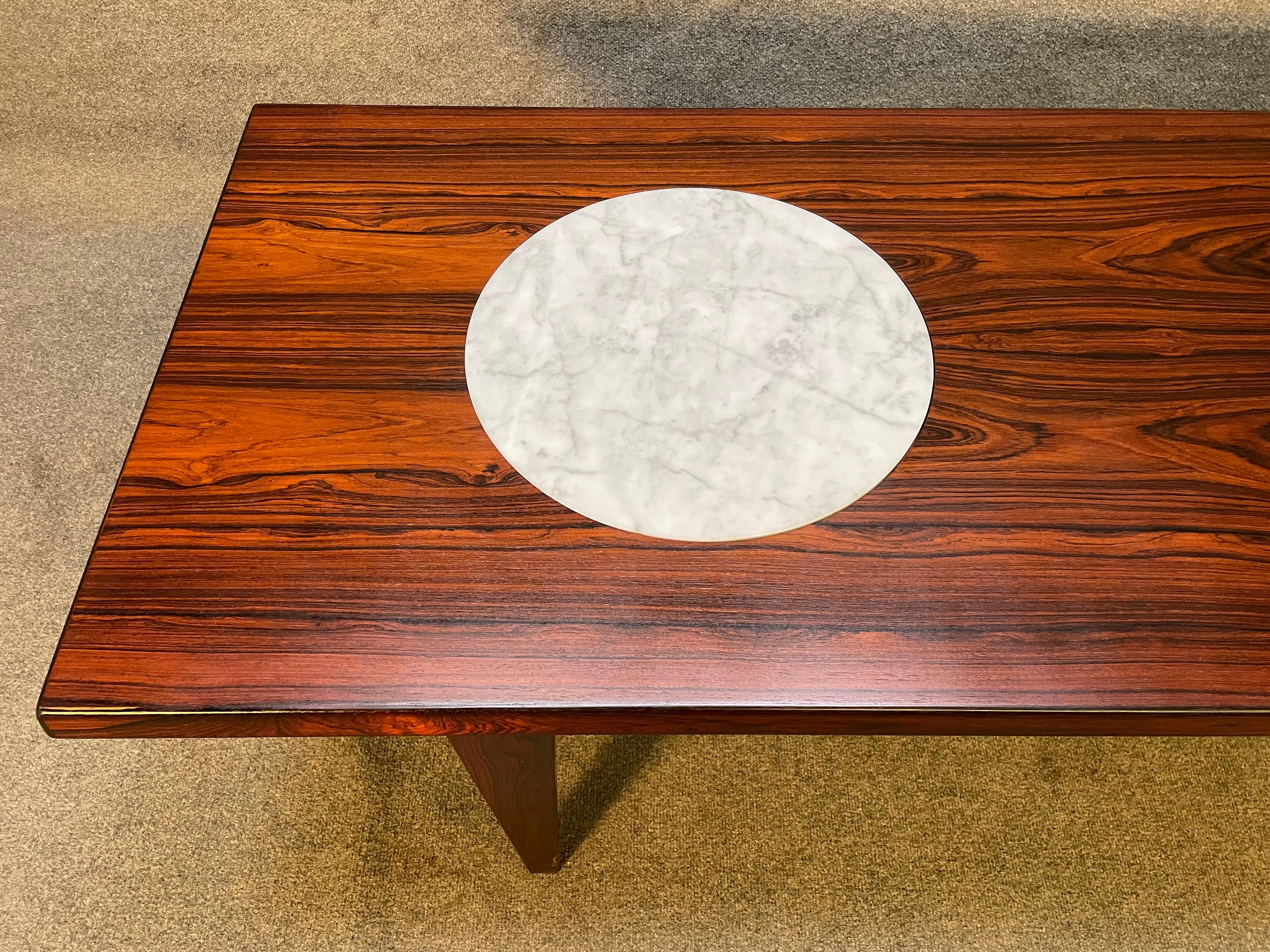 Vintage Danish Mid-Century Modern Rosewood and Marble Coffee Table For Sale 2
