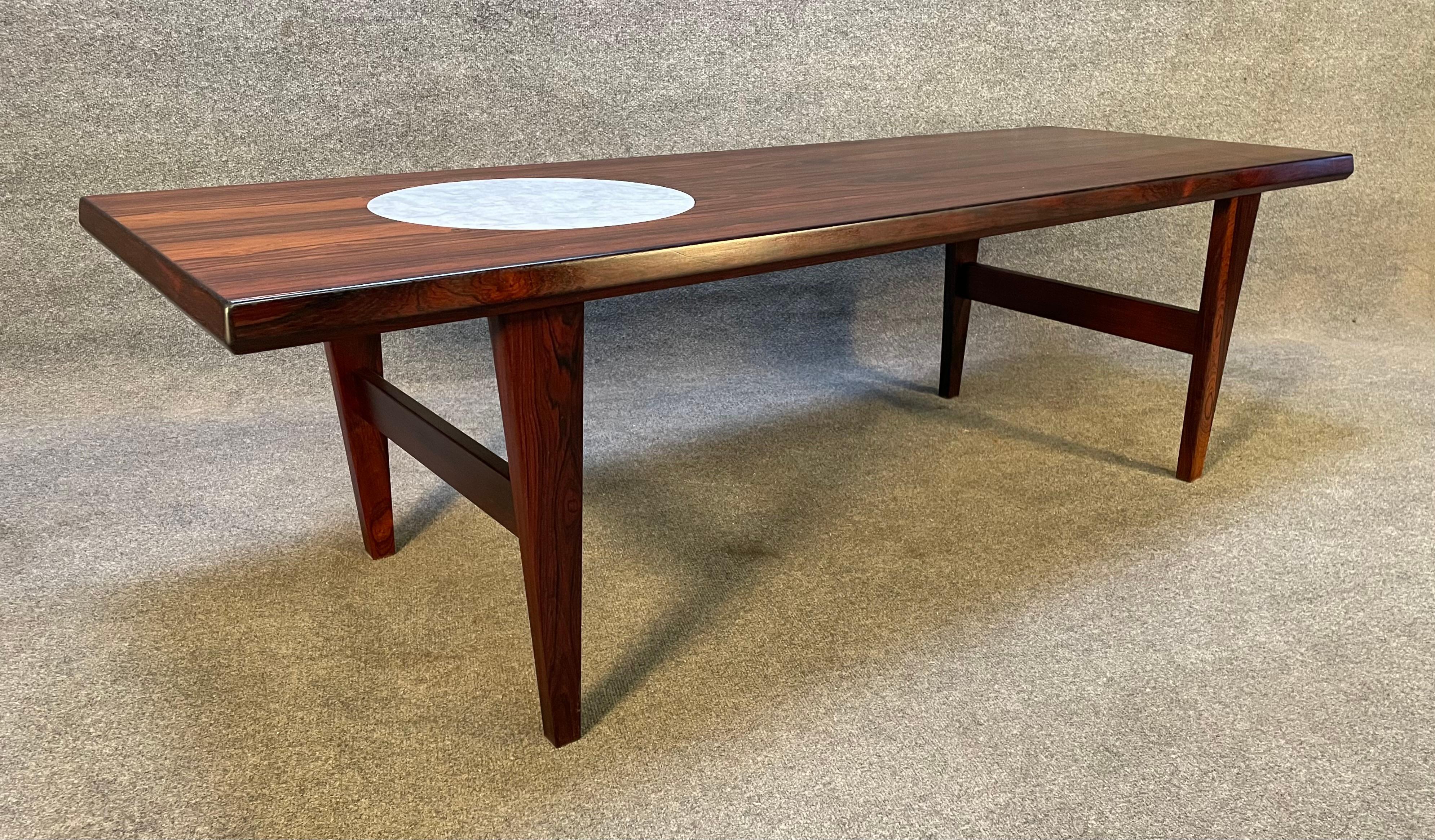 Vintage Danish Mid-Century Modern Rosewood and Marble Coffee Table For Sale 3