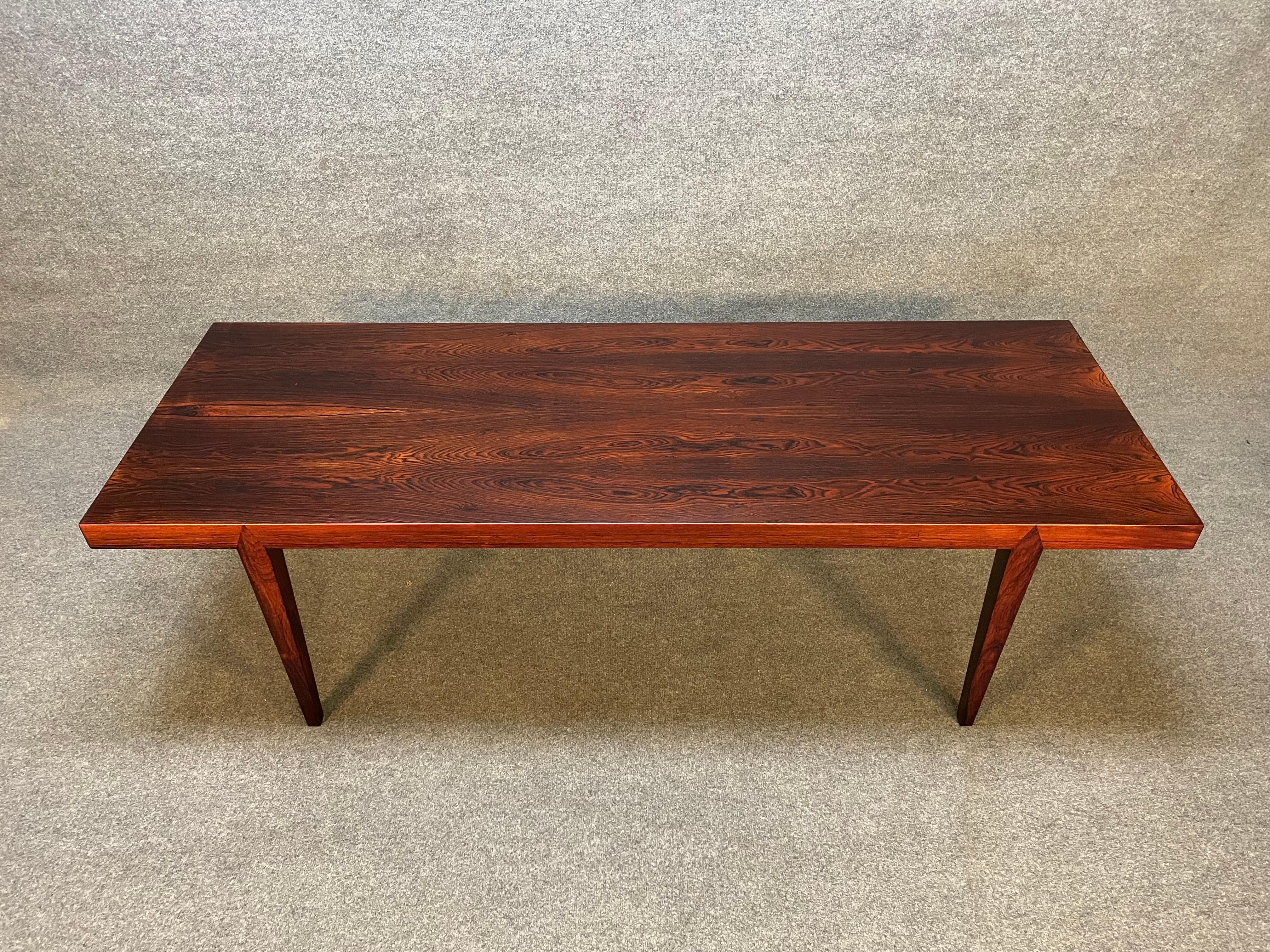 Vintage Danish Mid Century Modern Rosewood Coffee Table by Severin Hansen In Good Condition For Sale In San Marcos, CA