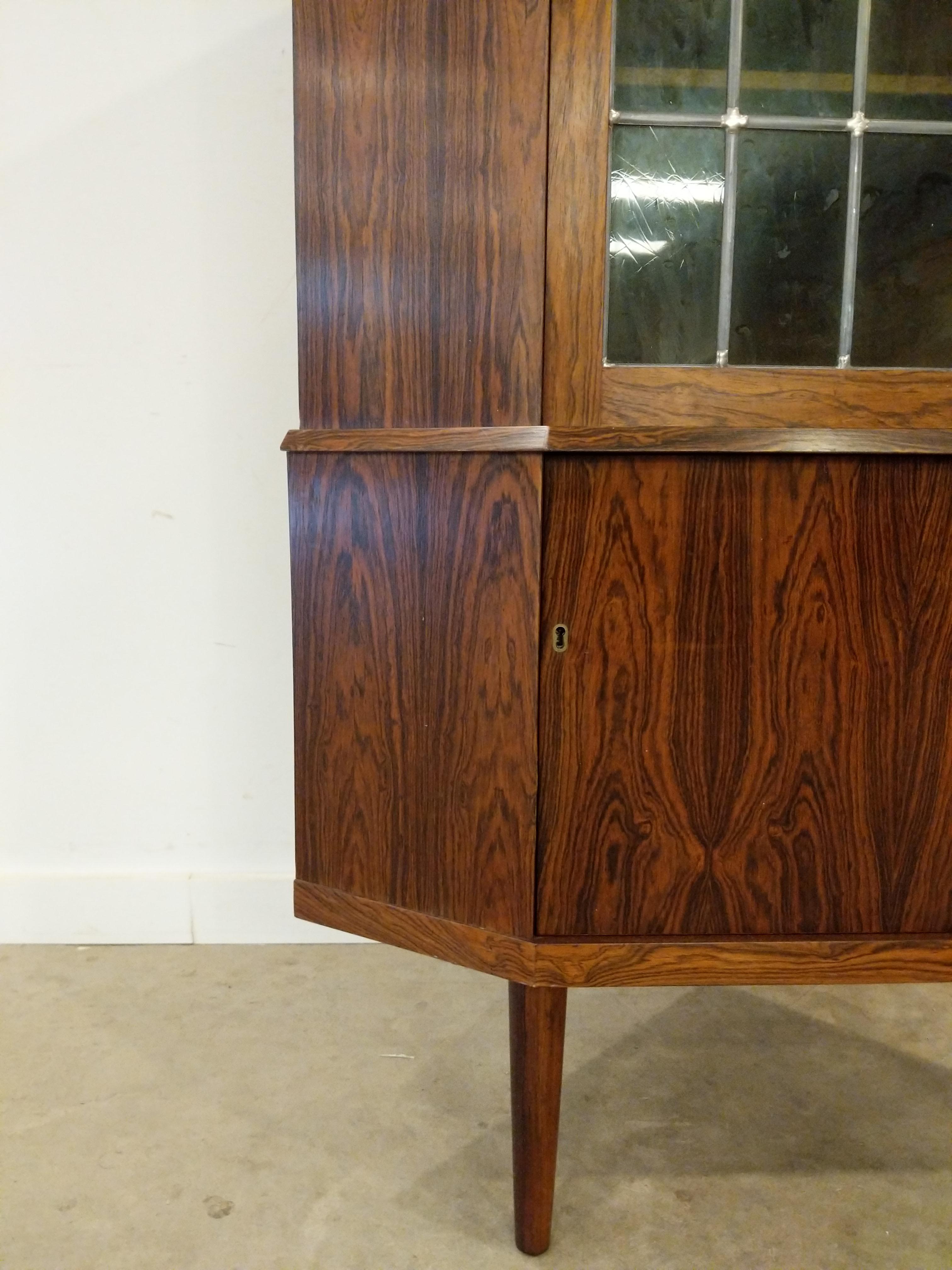 20th Century Vintage Danish Mid Century Modern Rosewood Corner Cabinet For Sale
