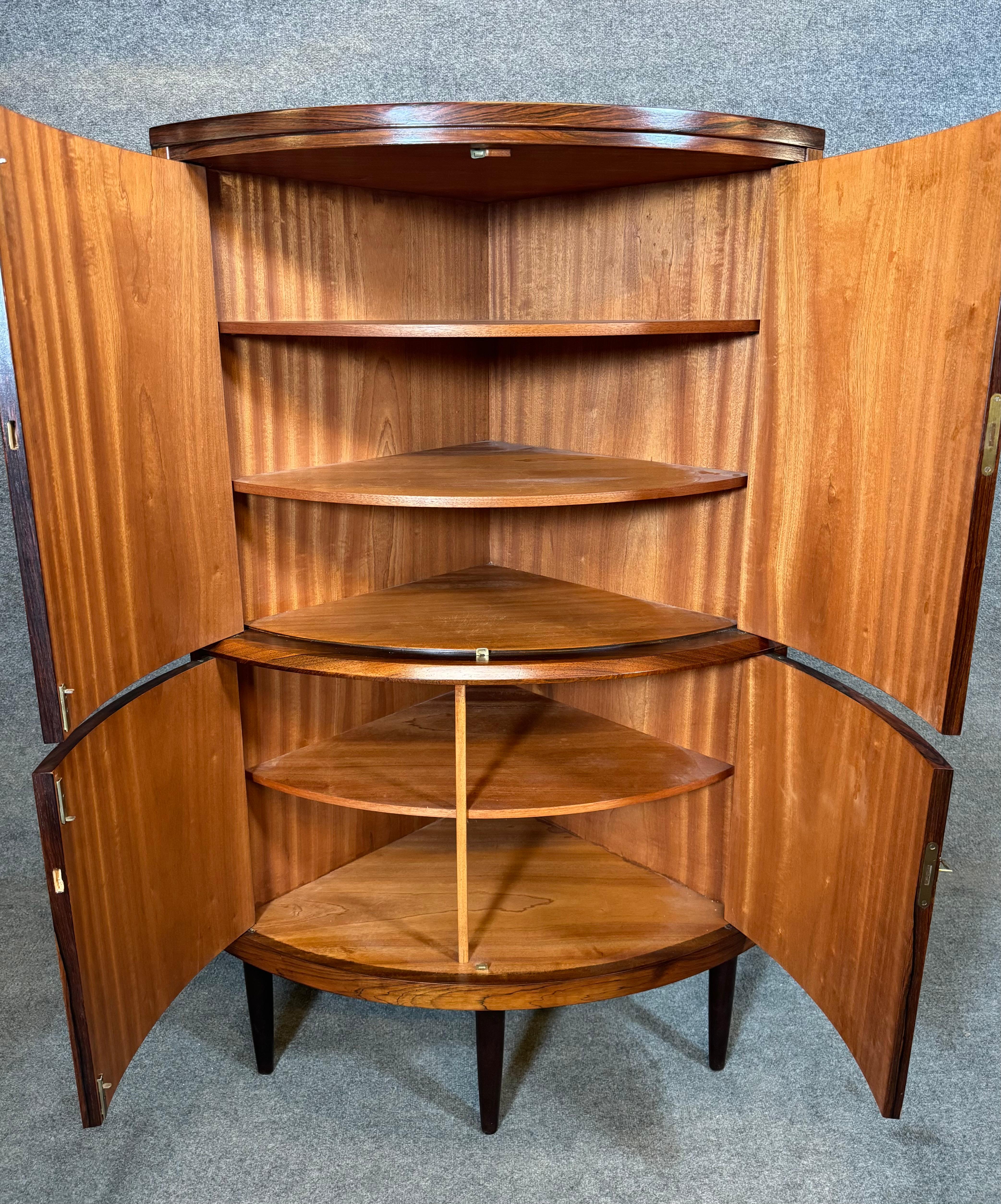 Mid-20th Century Vintage Danish Mid Century Modern Rosewood Corner Cabinet