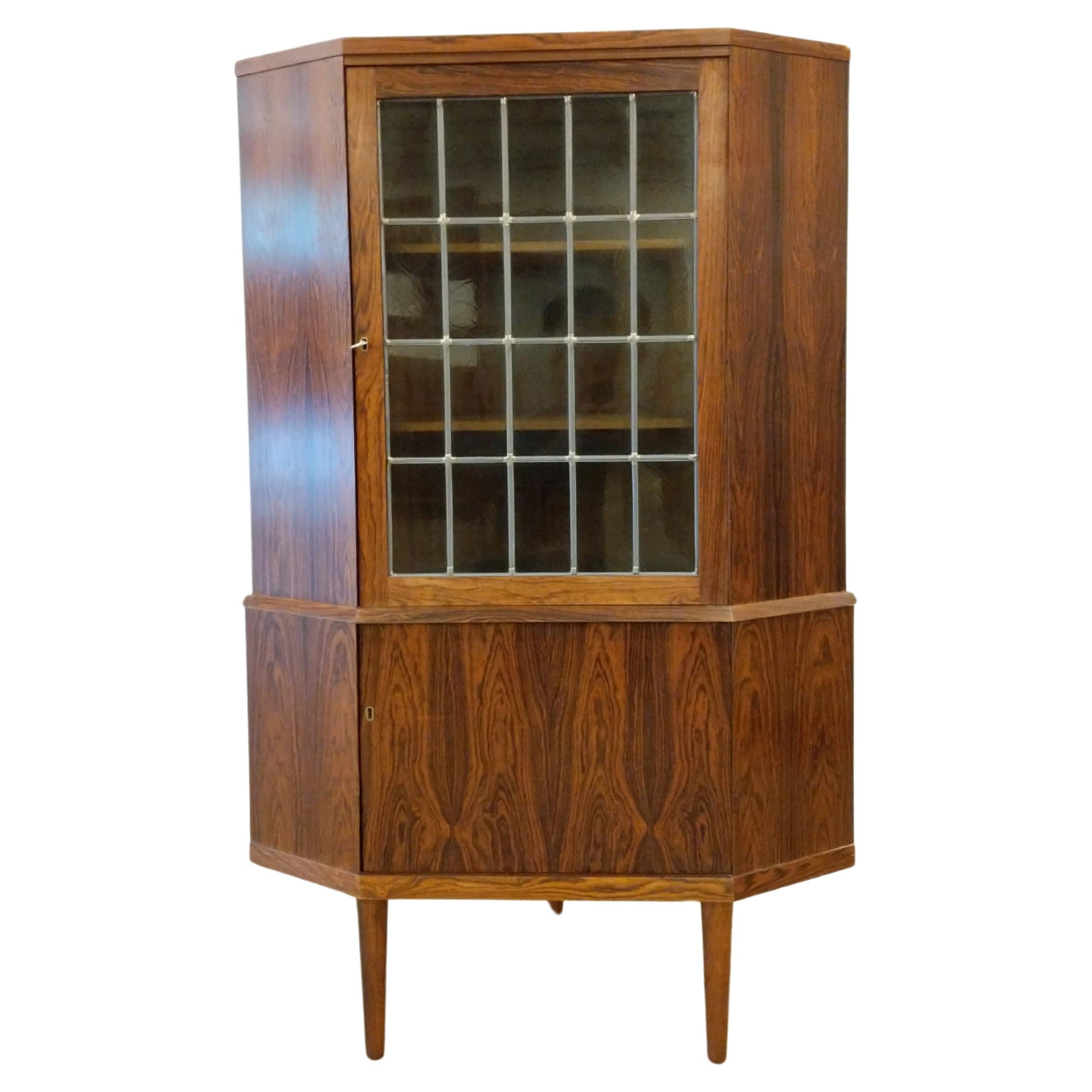 Vintage Danish Mid Century Modern Rosewood Corner Cabinet For Sale