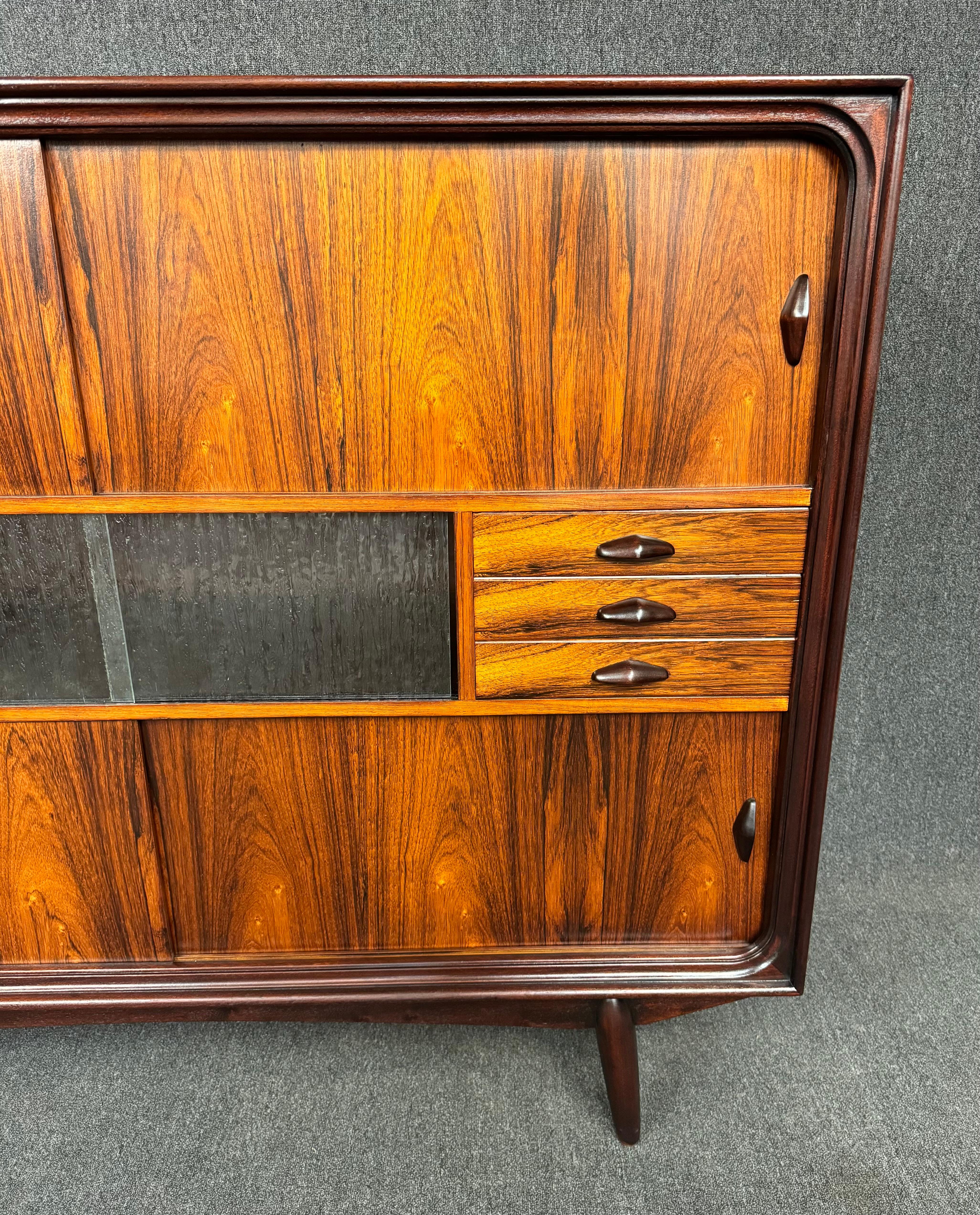 Scandinavian Modern Vintage Danish Mid Century Modern Rosewood Credenza Hutch For Sale