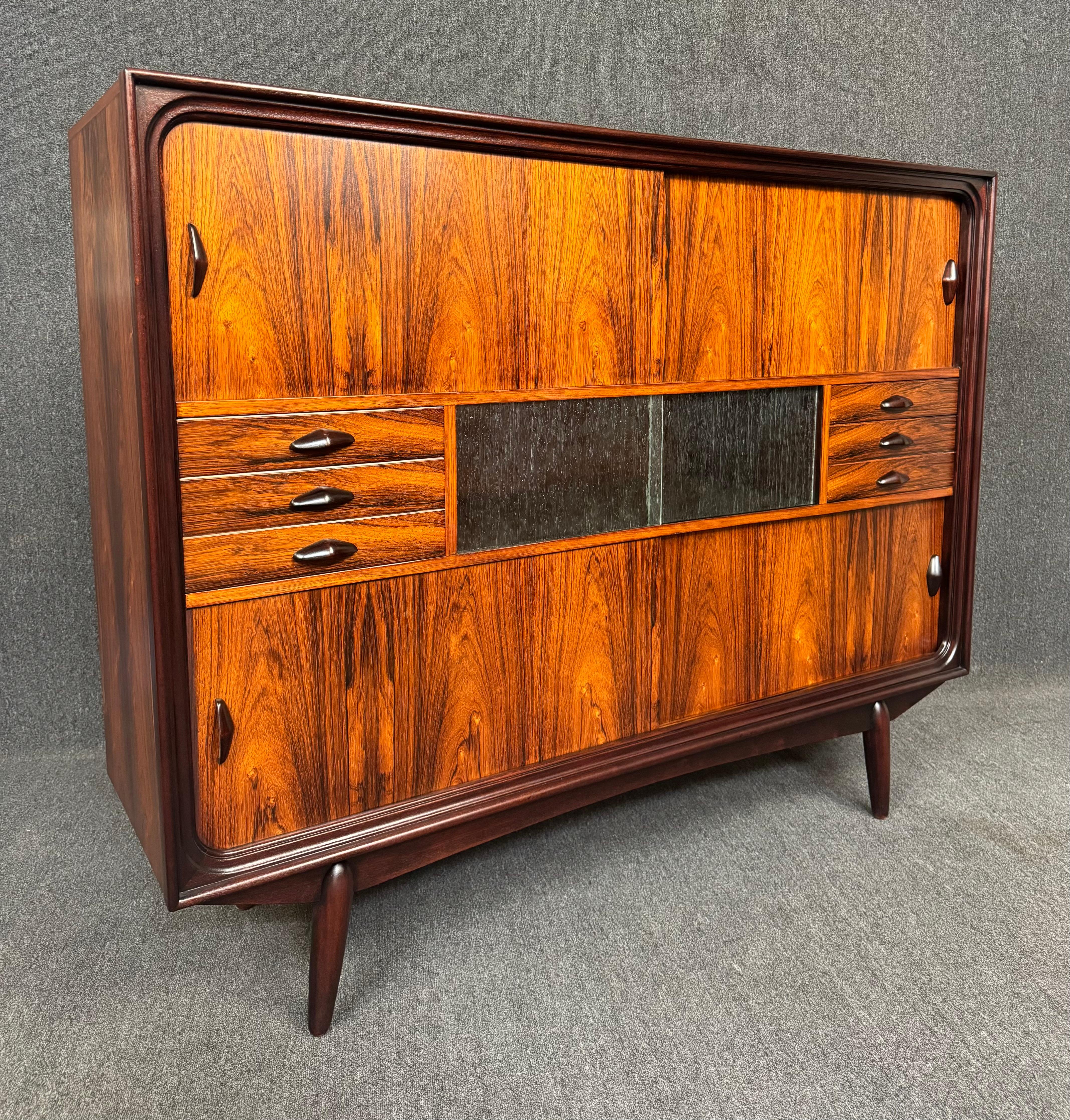 Vintage Danish Mid Century Modern Rosewood Credenza Hutch For Sale 2