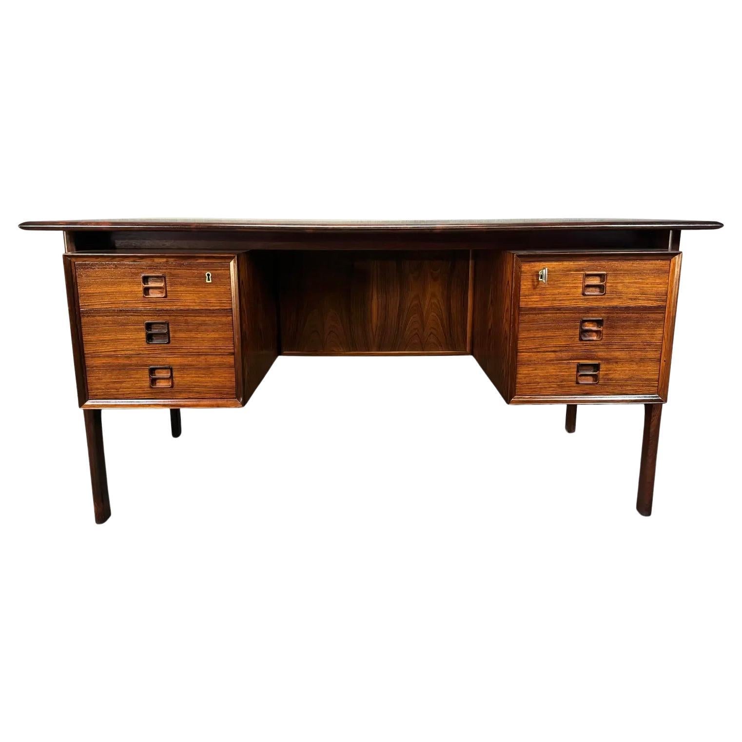 Vintage Danish Mid Century Modern Rosewood Floating Desk by Gunnar Falsig For Sale
