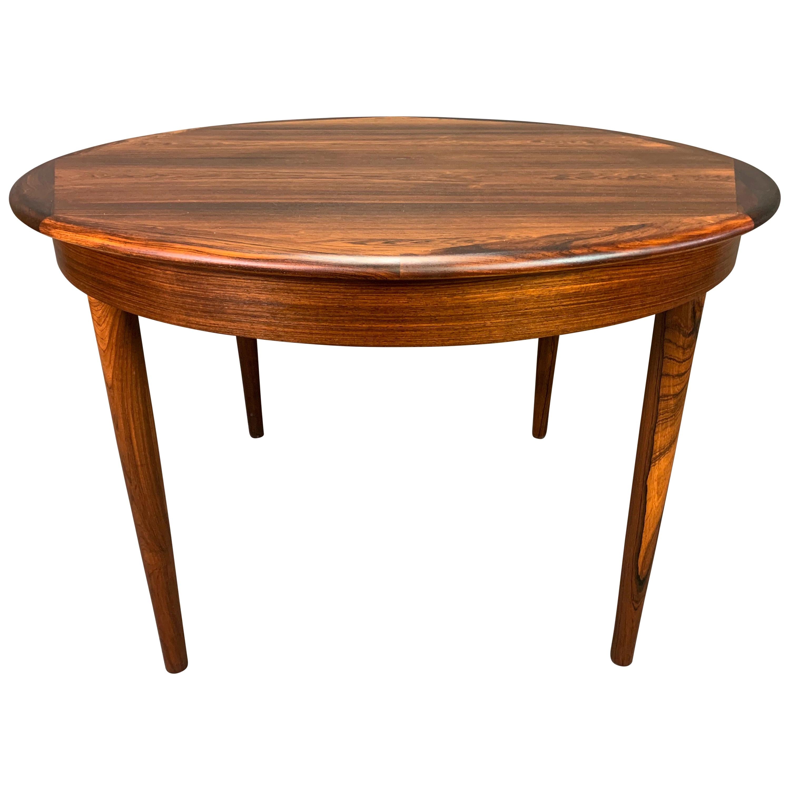 Vintage Danish Mid-Century Modern Rosewood Round Dining Table with Leaves