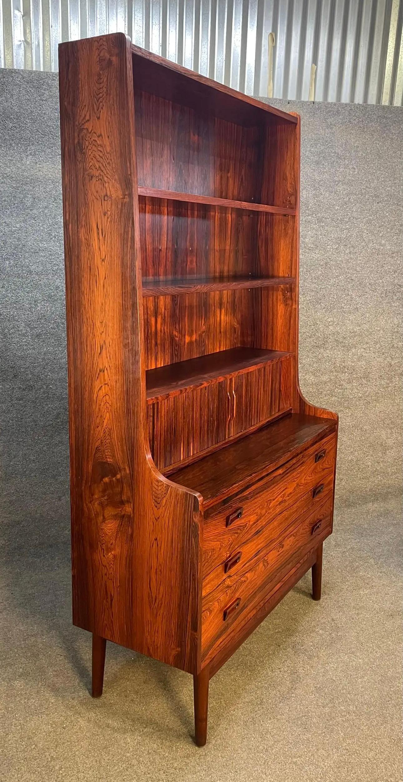 English Vintage Danish Mid-Century Modern Rosewood Secretary Bookcase by Johannes Sorth