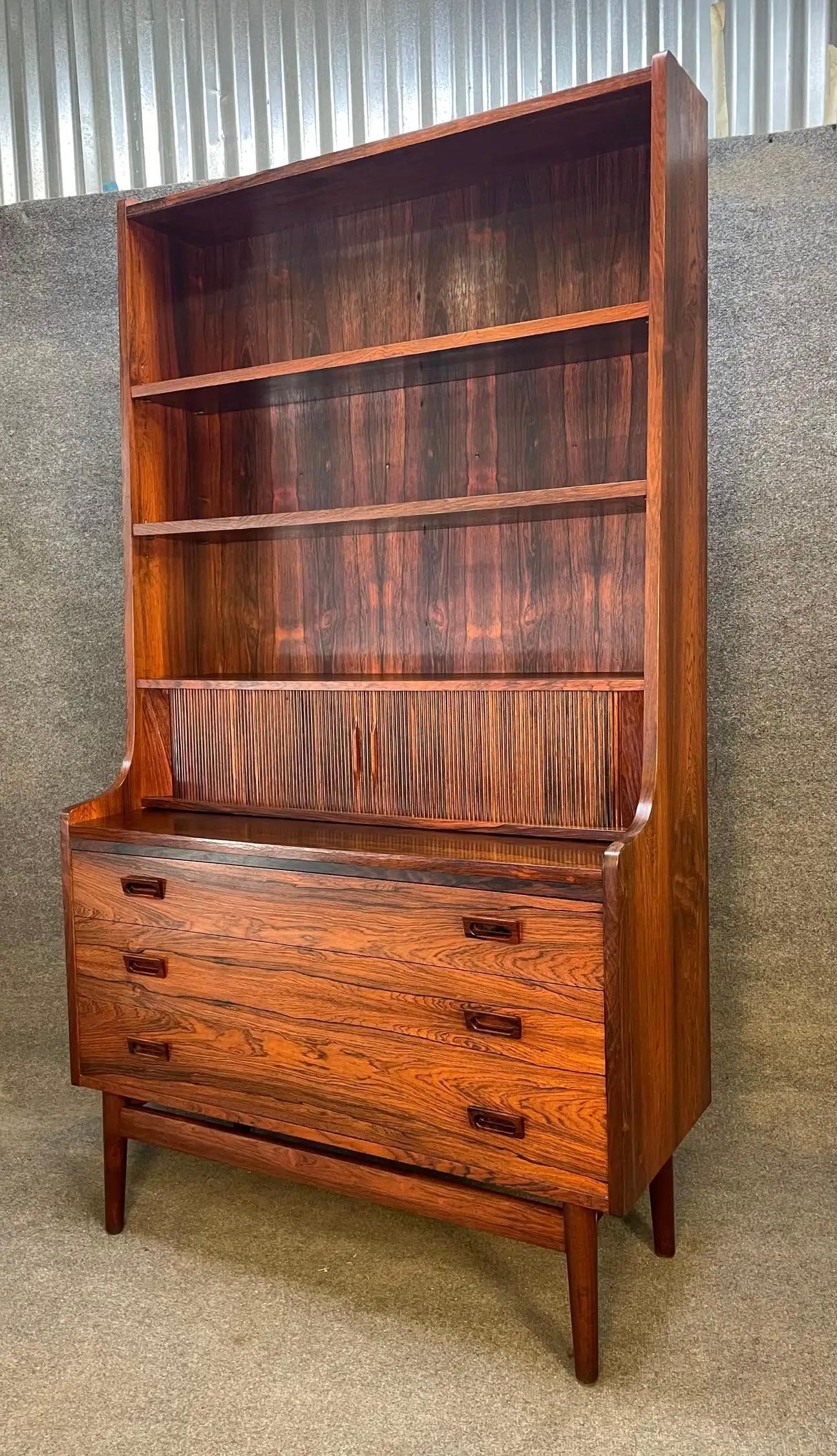 Teak Vintage Danish Mid-Century Modern Rosewood Secretary Bookcase by Johannes Sorth