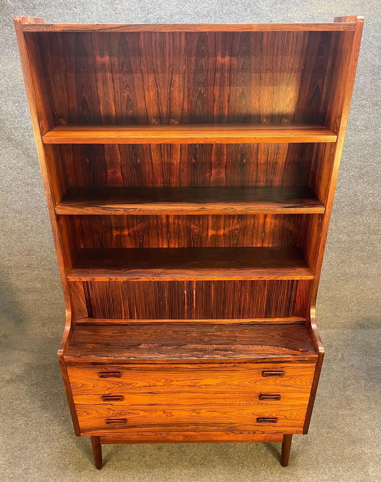 Vintage Danish Mid-Century Modern Rosewood Secretary Bookcase by Johannes Sorth 1