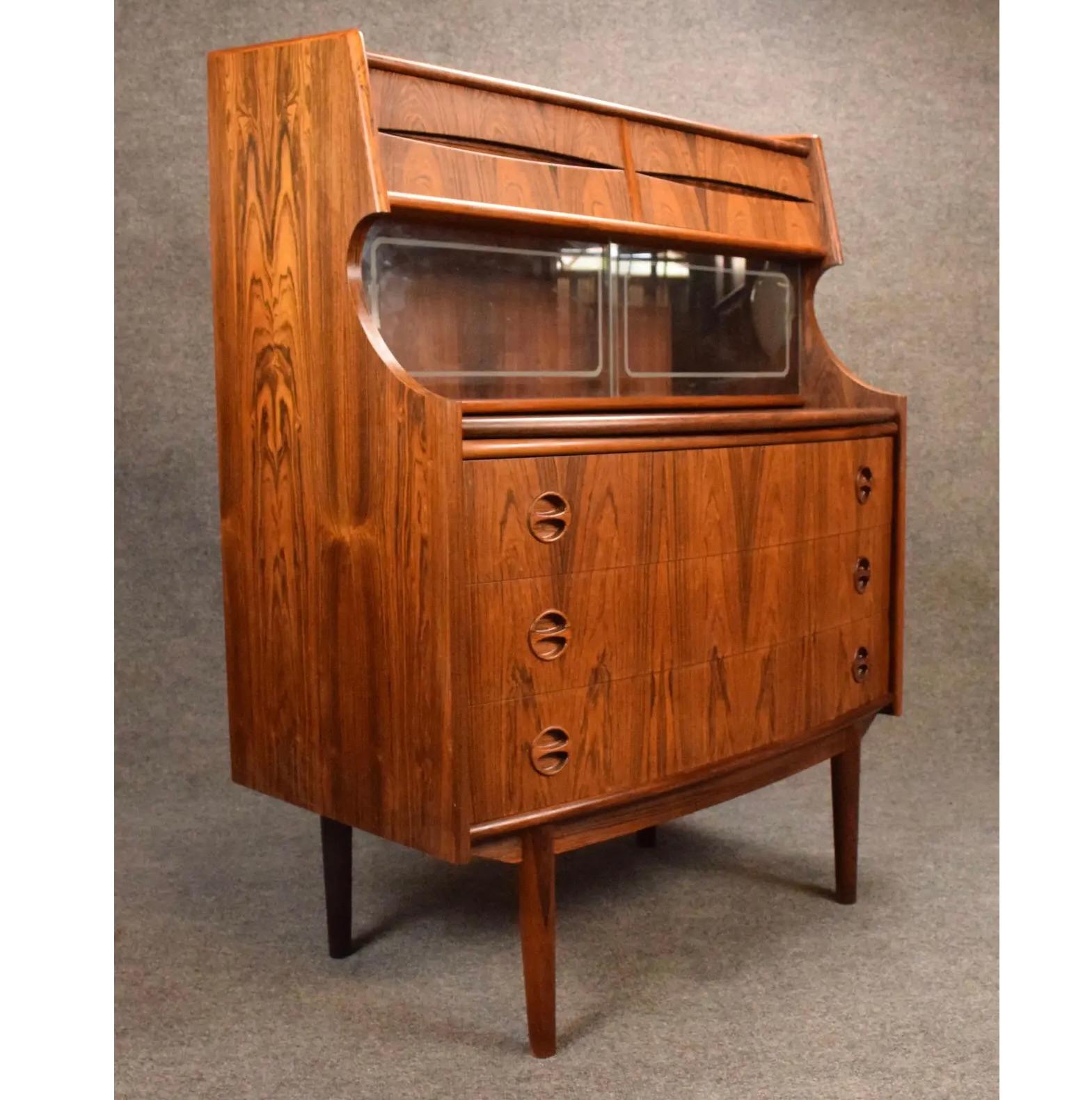 Mid-20th Century Vintage Danish Mid Century Modern Rosewood Secretary Desk by Falsig Mobler For Sale