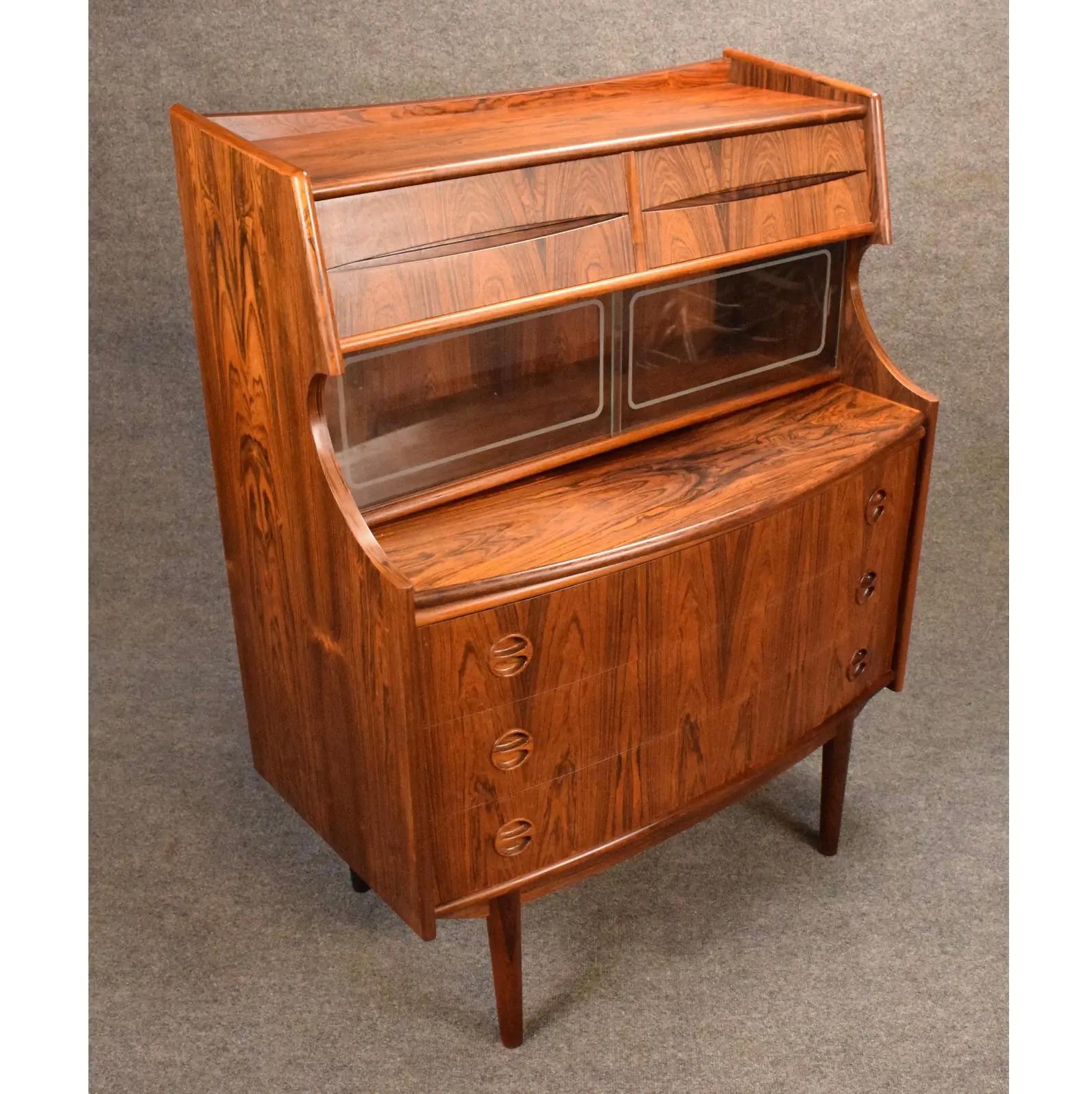 Vintage Danish Mid Century Modern Rosewood Secretary Desk by Falsig Mobler For Sale 1