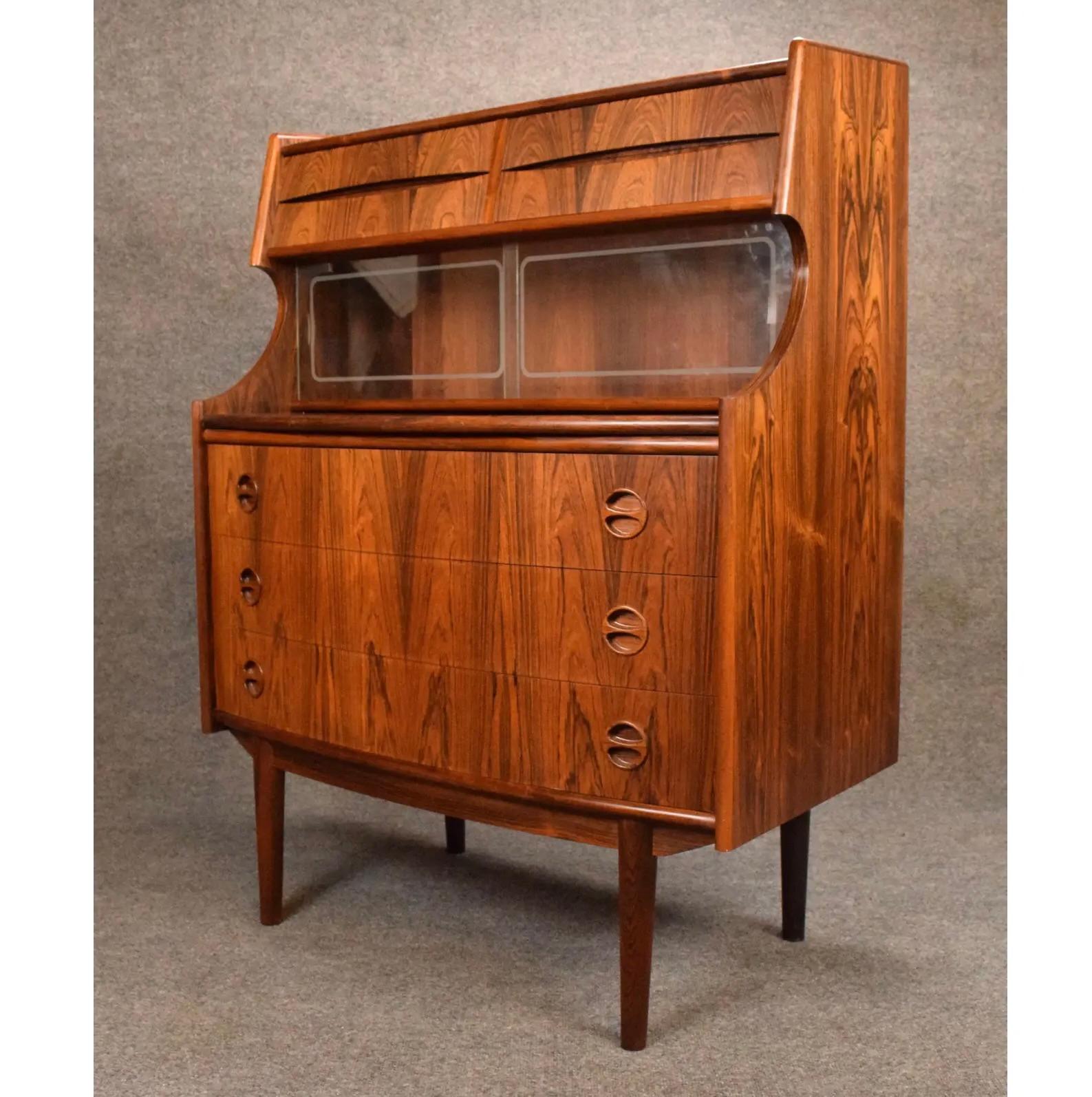 Vintage Danish Mid Century Modern Rosewood Secretary Desk by Falsig Mobler For Sale 2