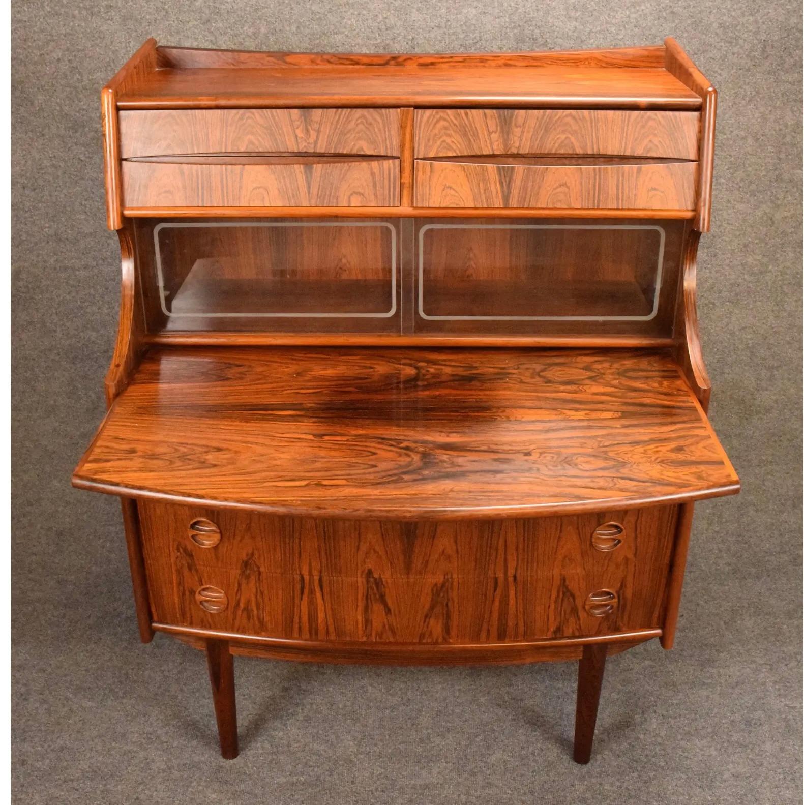 Vintage Danish Mid Century Modern Rosewood Secretary Desk by Falsig Mobler For Sale 3