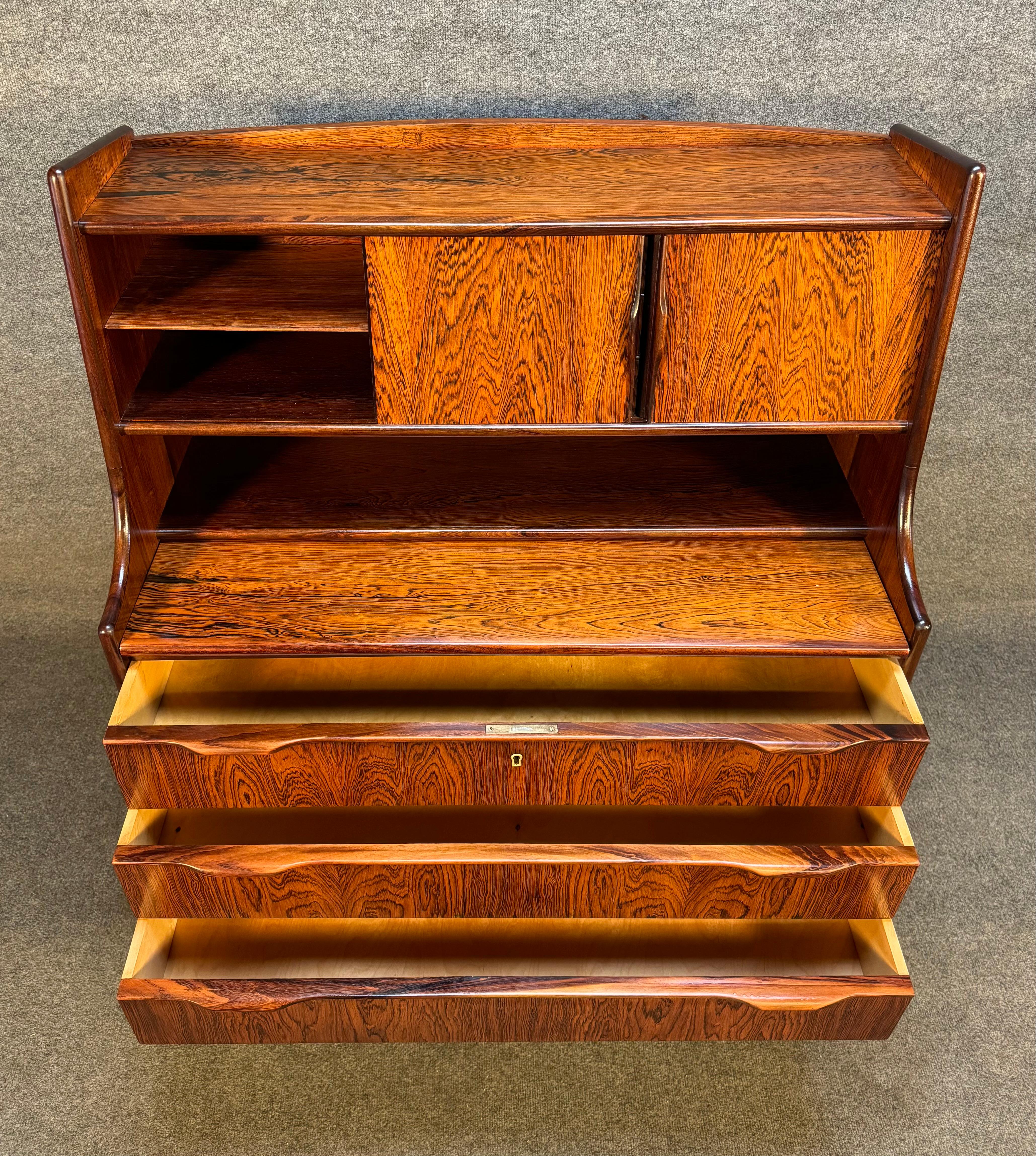 Woodwork Vintage Danish Mid Century Modern Rosewood Secretary Desk For Sale