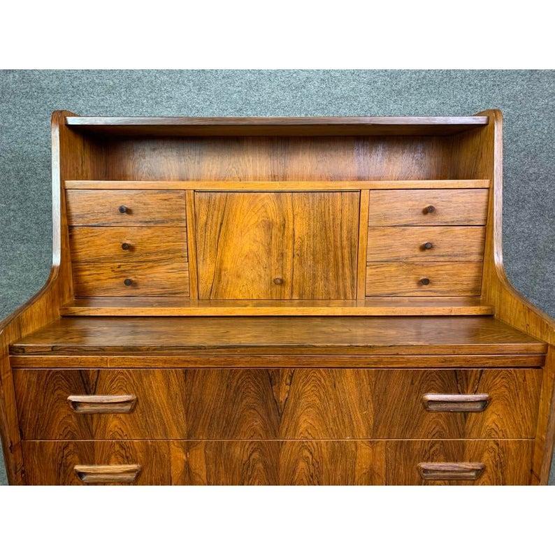 Vintage Danish Mid-Century Modern Rosewood Secretary Desk In Good Condition For Sale In San Marcos, CA