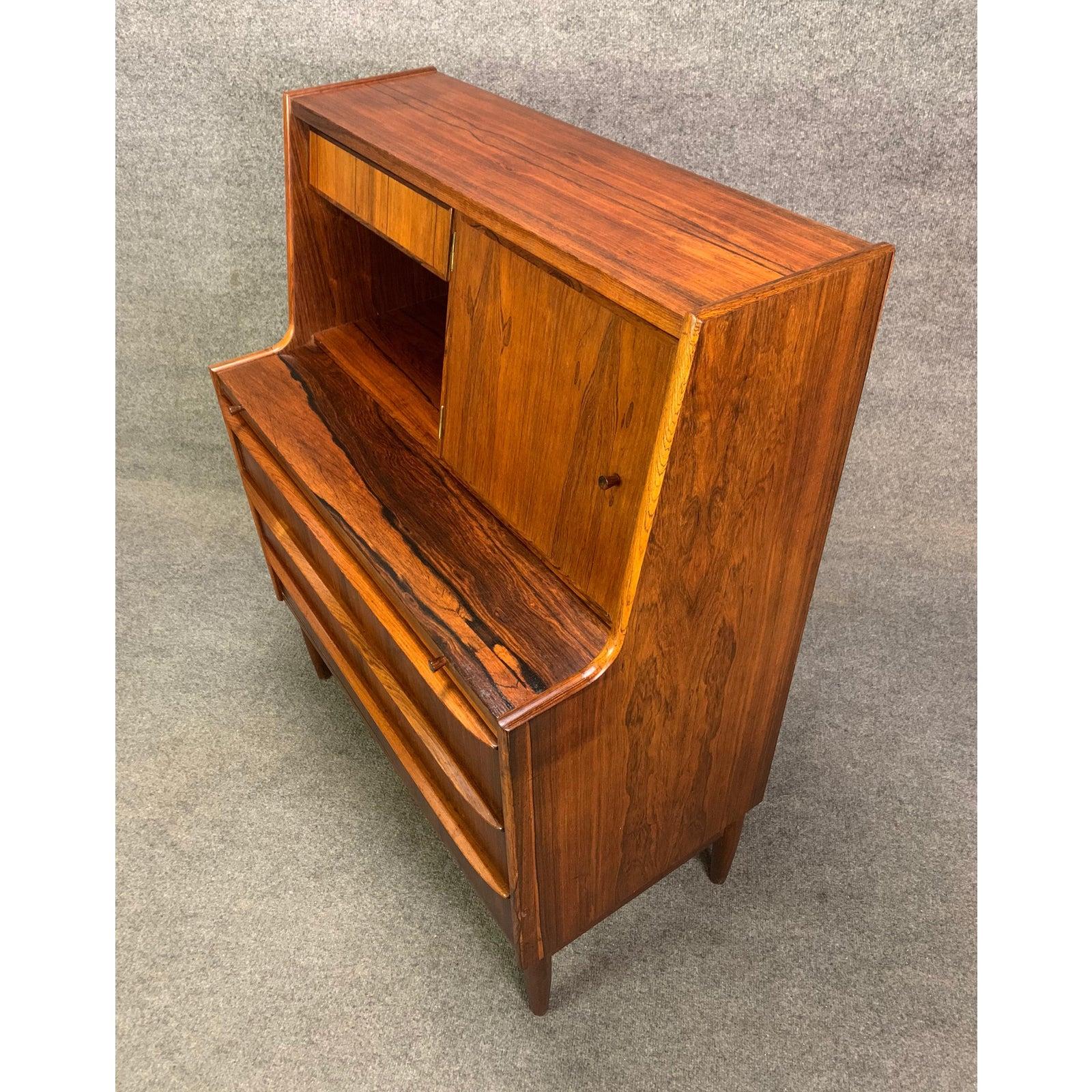 Vintage Danish Mid-Century Modern Rosewood Secretary Desk In Good Condition For Sale In San Marcos, CA