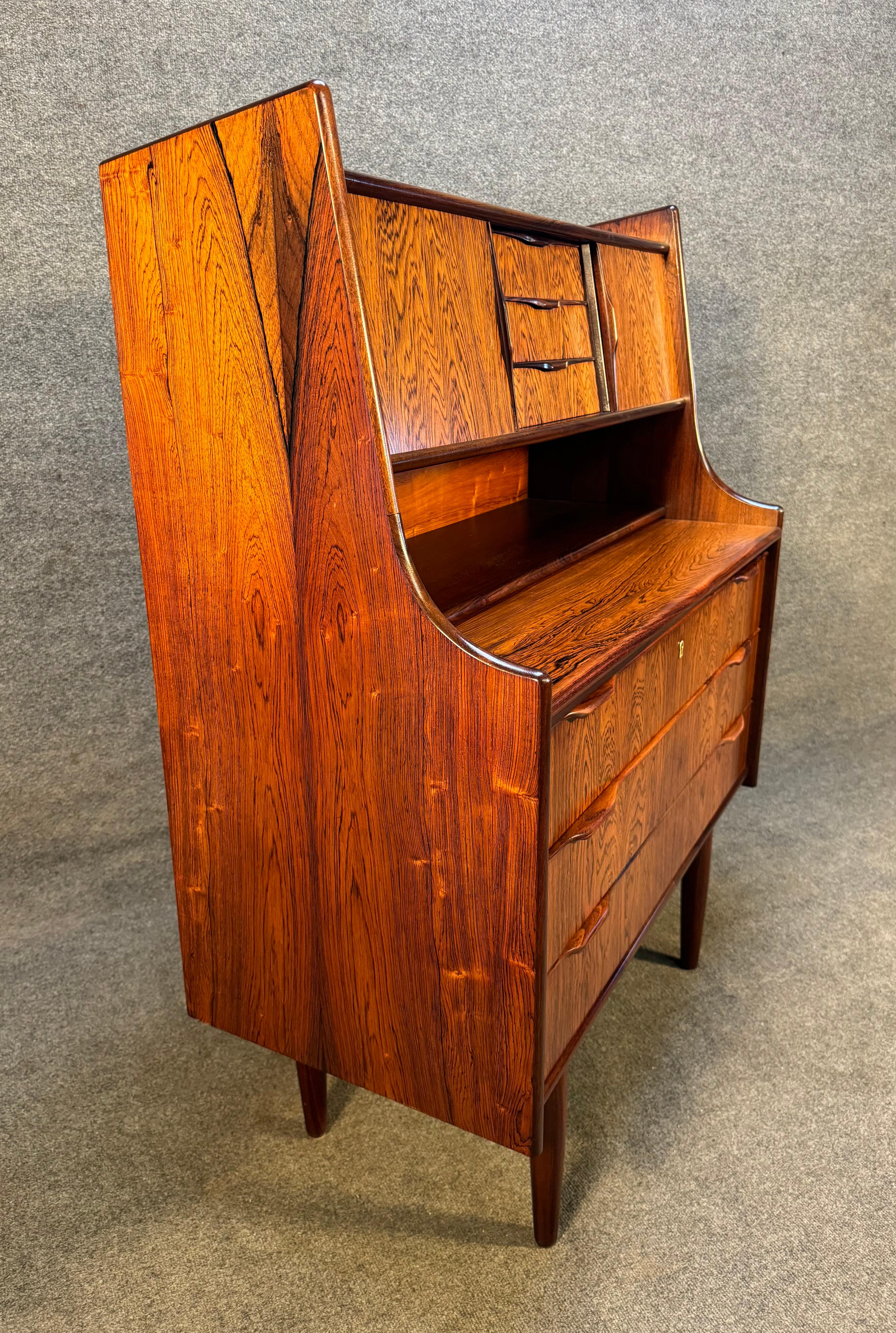 Vintage Danish Mid Century Modern Rosewood Secretary Desk In Good Condition For Sale In San Marcos, CA
