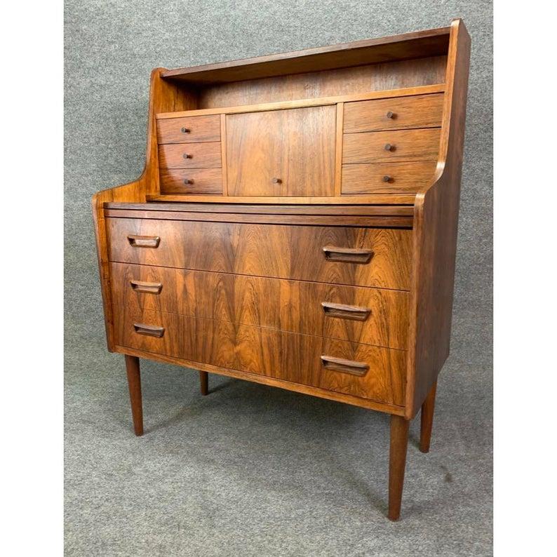 Mid-20th Century Vintage Danish Mid-Century Modern Rosewood Secretary Desk For Sale